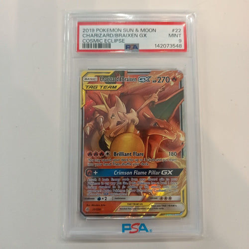 2019 Pokemon Company Sun & Moon Cosmic Eclipse Charizard & Braixen GX #22 PSA 9