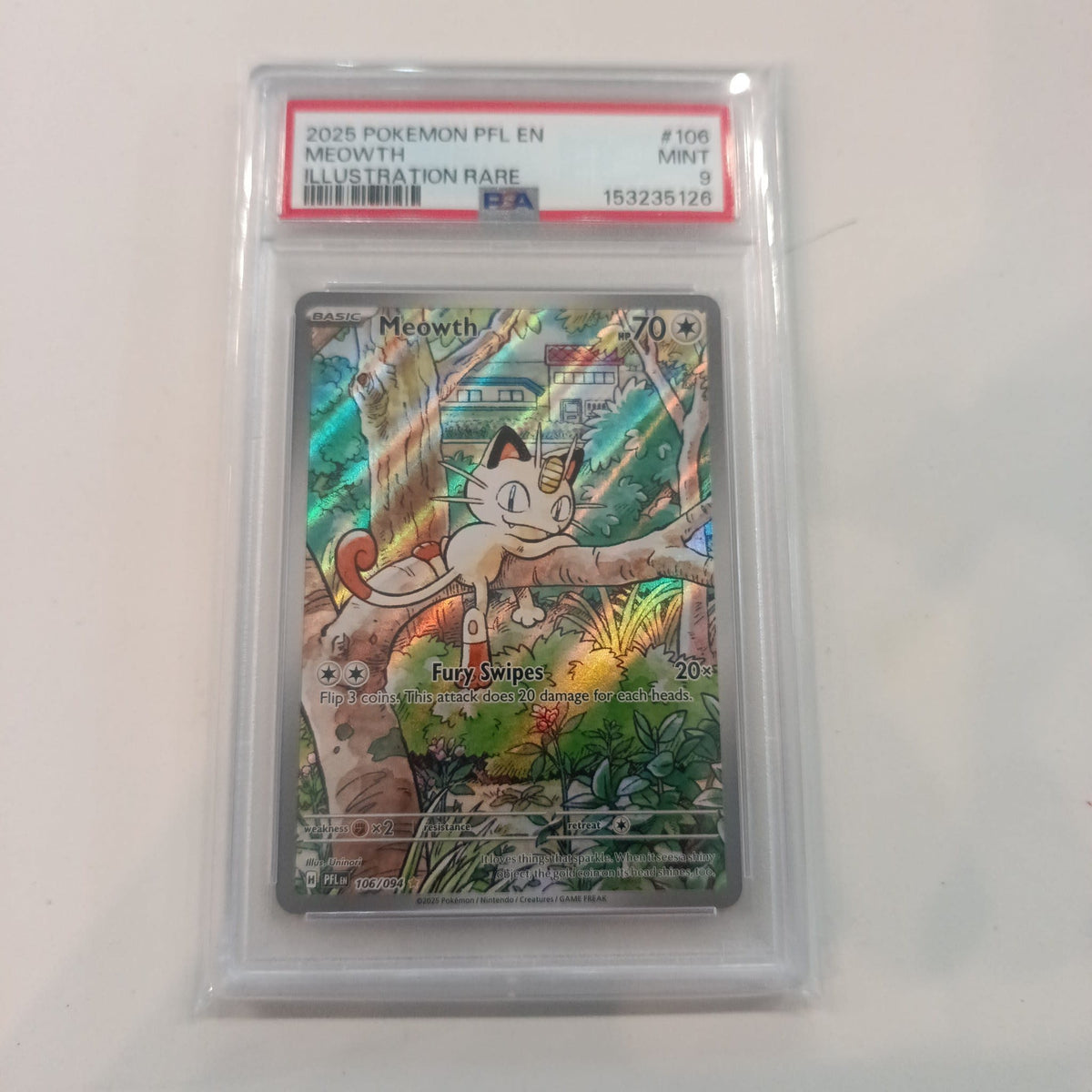 2025 Pokemon Company Pokemon PFL EN Illustration Rare Meowth #106 PSA 9