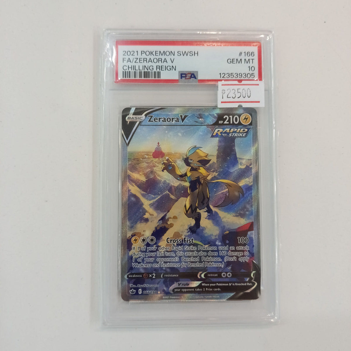 2021 Pokemon Company Sword & Shield Chilling Reign Zeraora V #166 PSA GEM MT 10