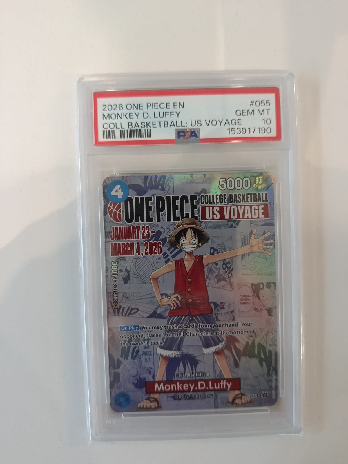 One Piece 2026 One Piece College Basketball: US Voyage Monkey D. Luffy #055 PSA GEM MT 10