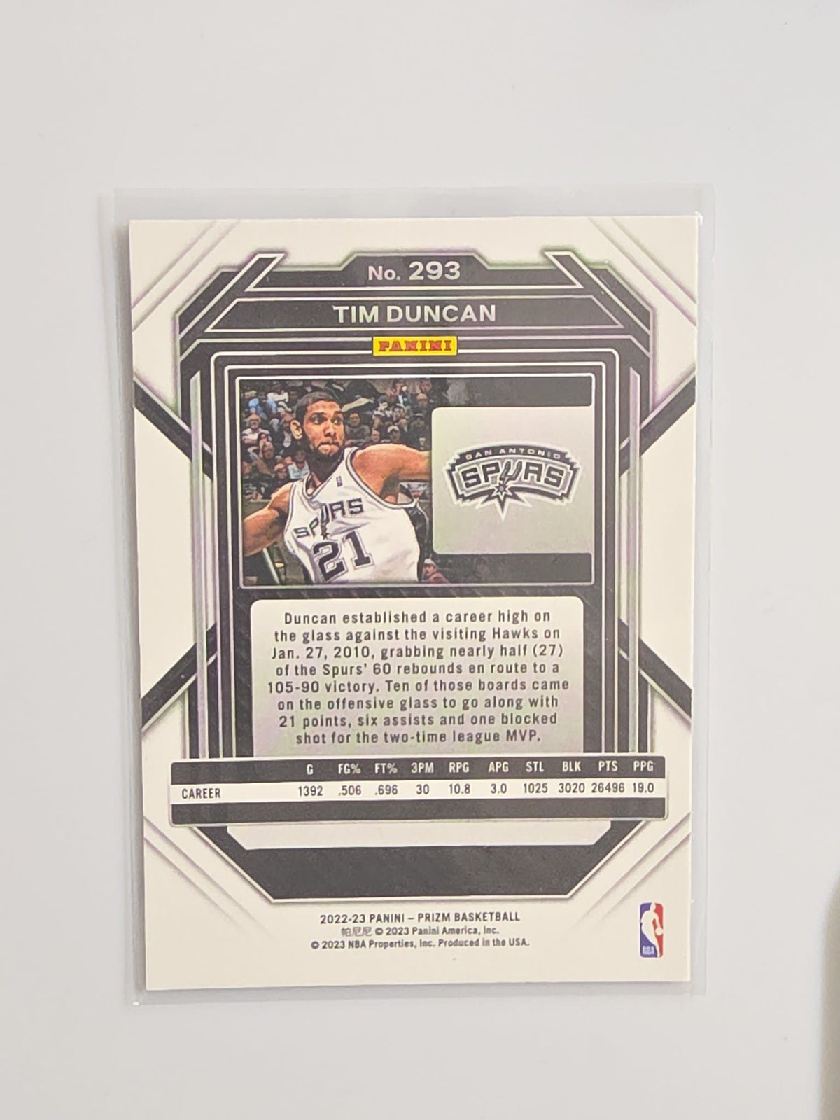 2022-23 Panini Prizm Tim Duncan #293 - view 2