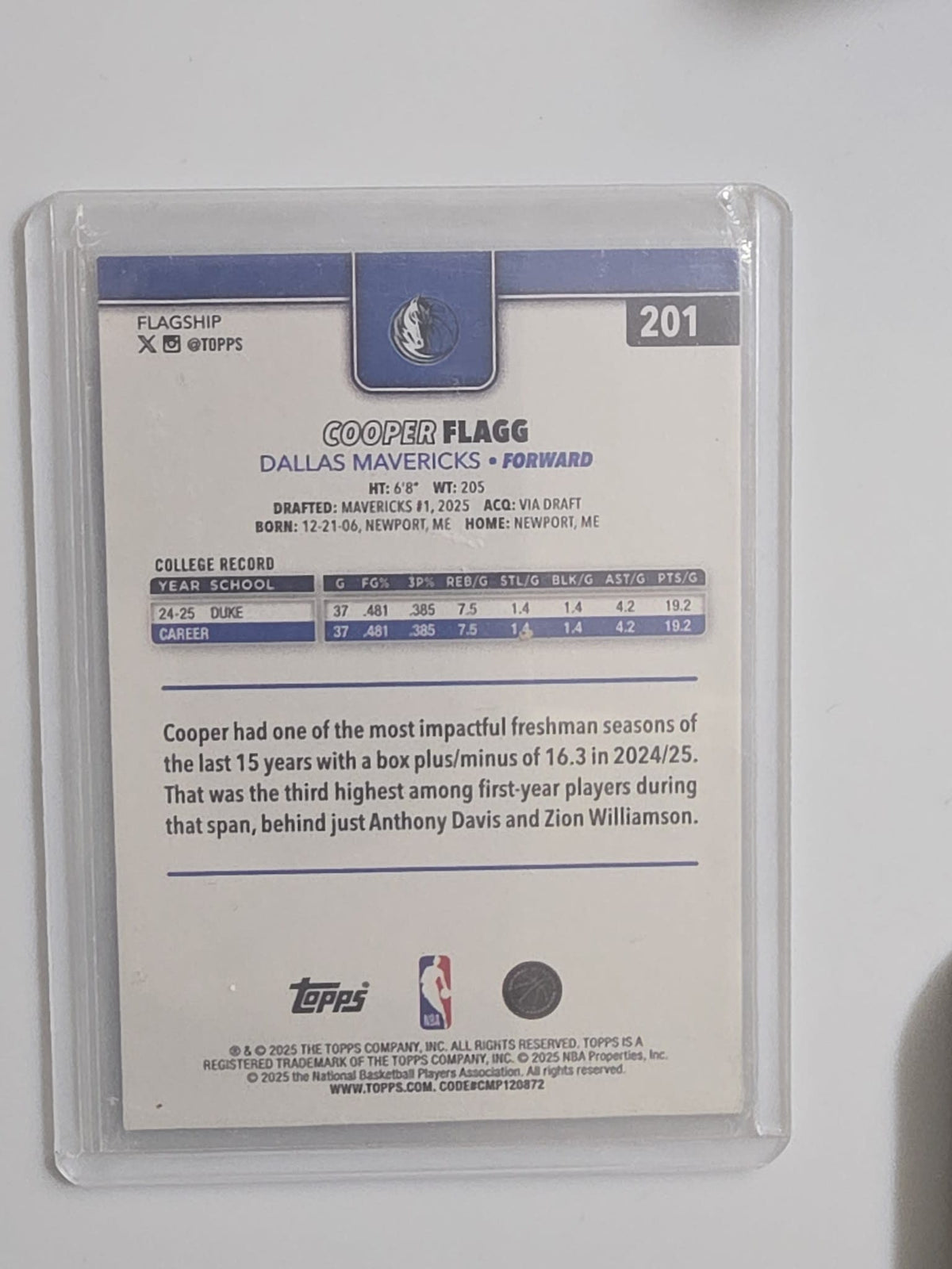 2025 Topps Flagship Cooper Flagg #201 - view 2