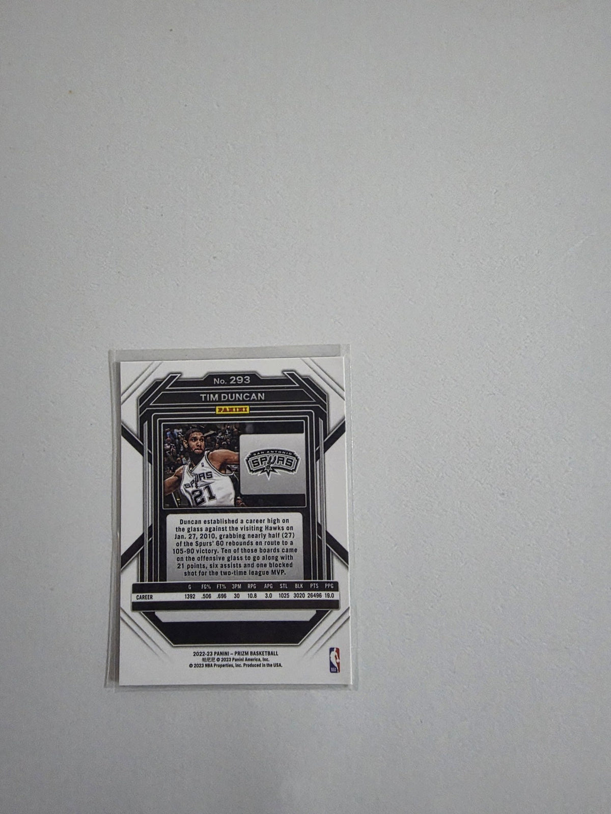 2022-23 Panini Prizm Basketball Tim Duncan #293 - view 2