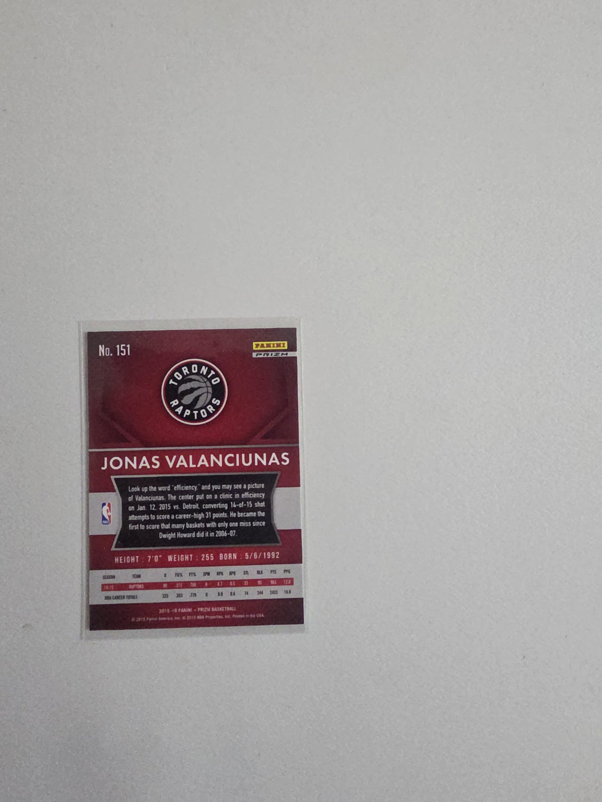 2015 Panini Prizm Jonas Valanciunas Red White Blue Wave #151 - view 2