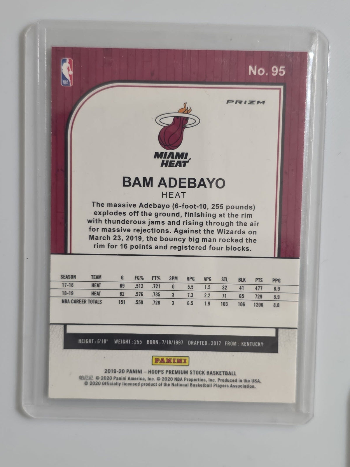 2019-20 Panini Hoops Premium Stock Bam Adebayo Prizm #95 - view 2