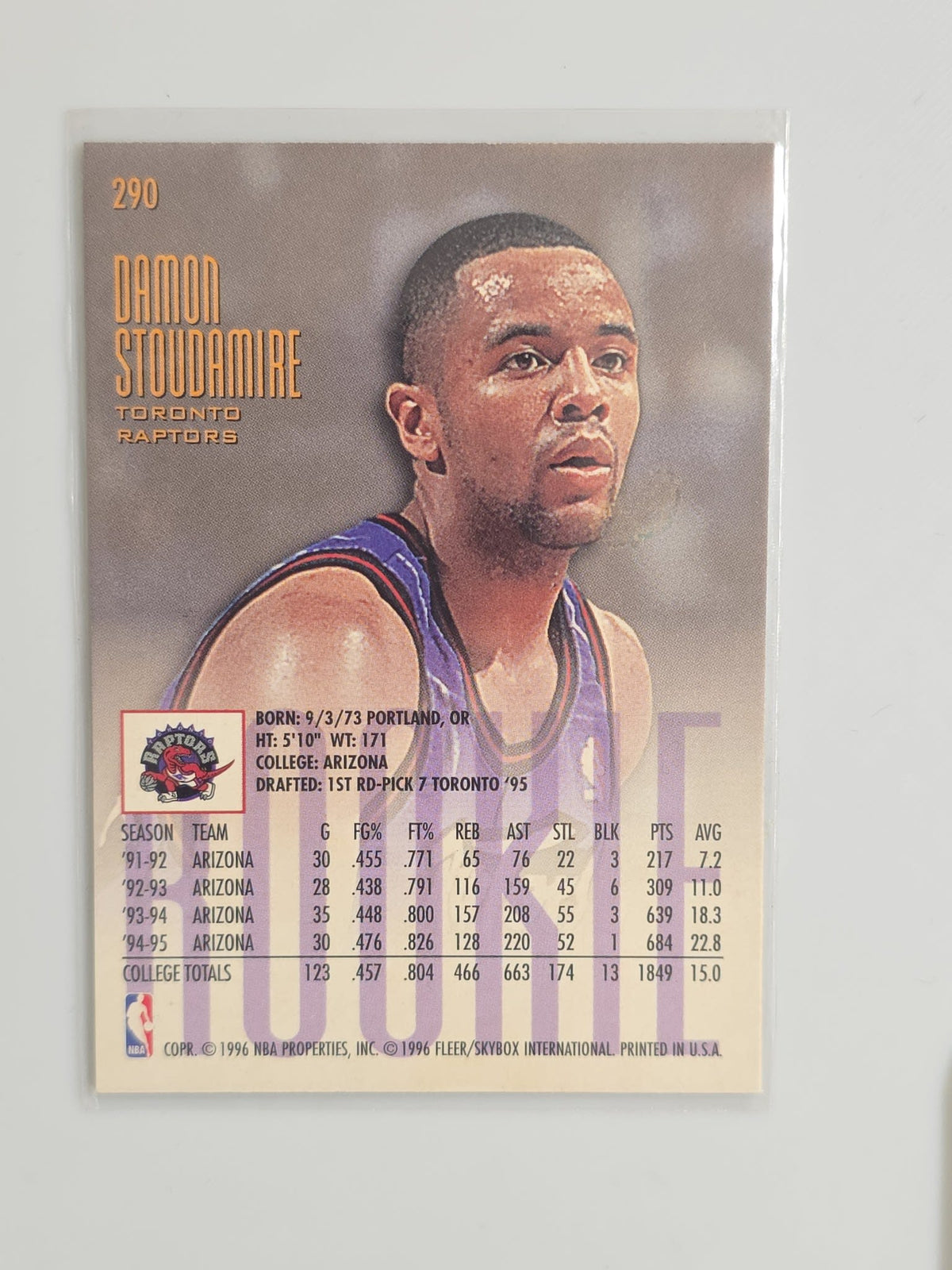 1995-96 Fleer Ultra Rookie Damon Stoudamire #290 - view 2