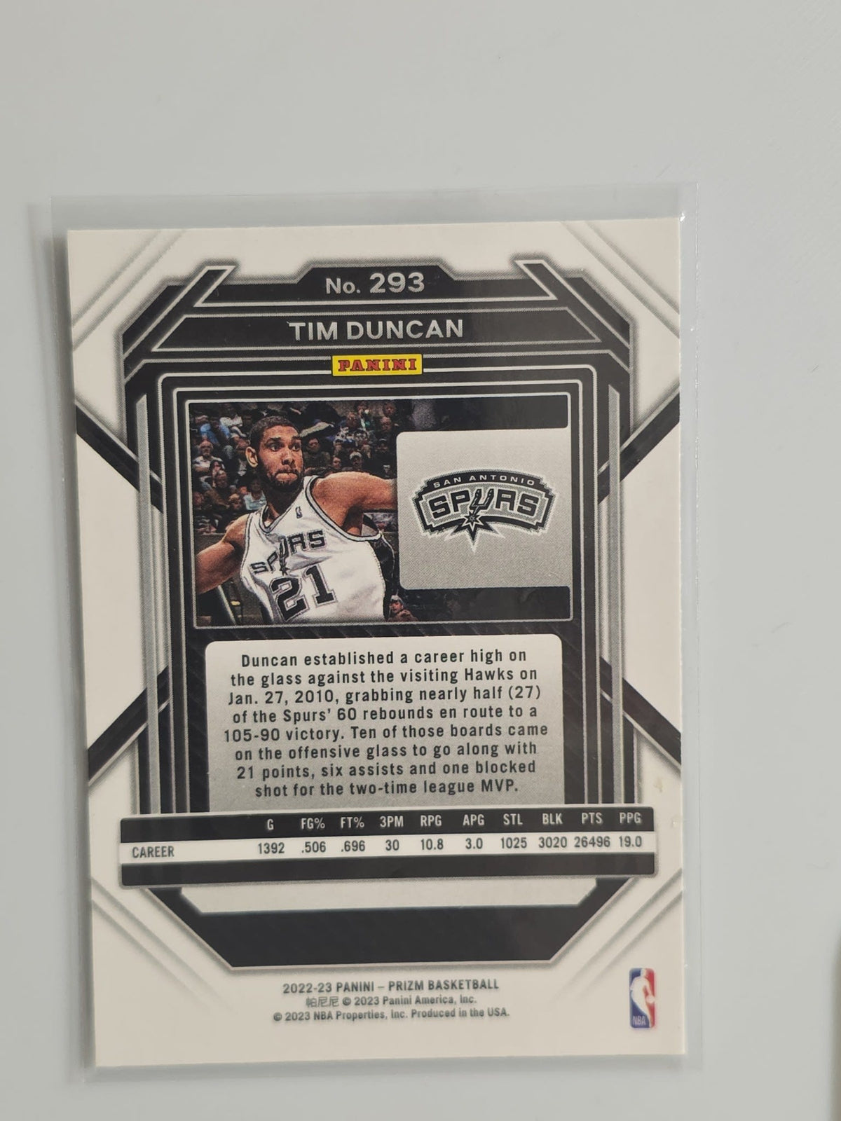 2022-23 Panini Prizm Basketball Tim Duncan Silver #293 - view 2