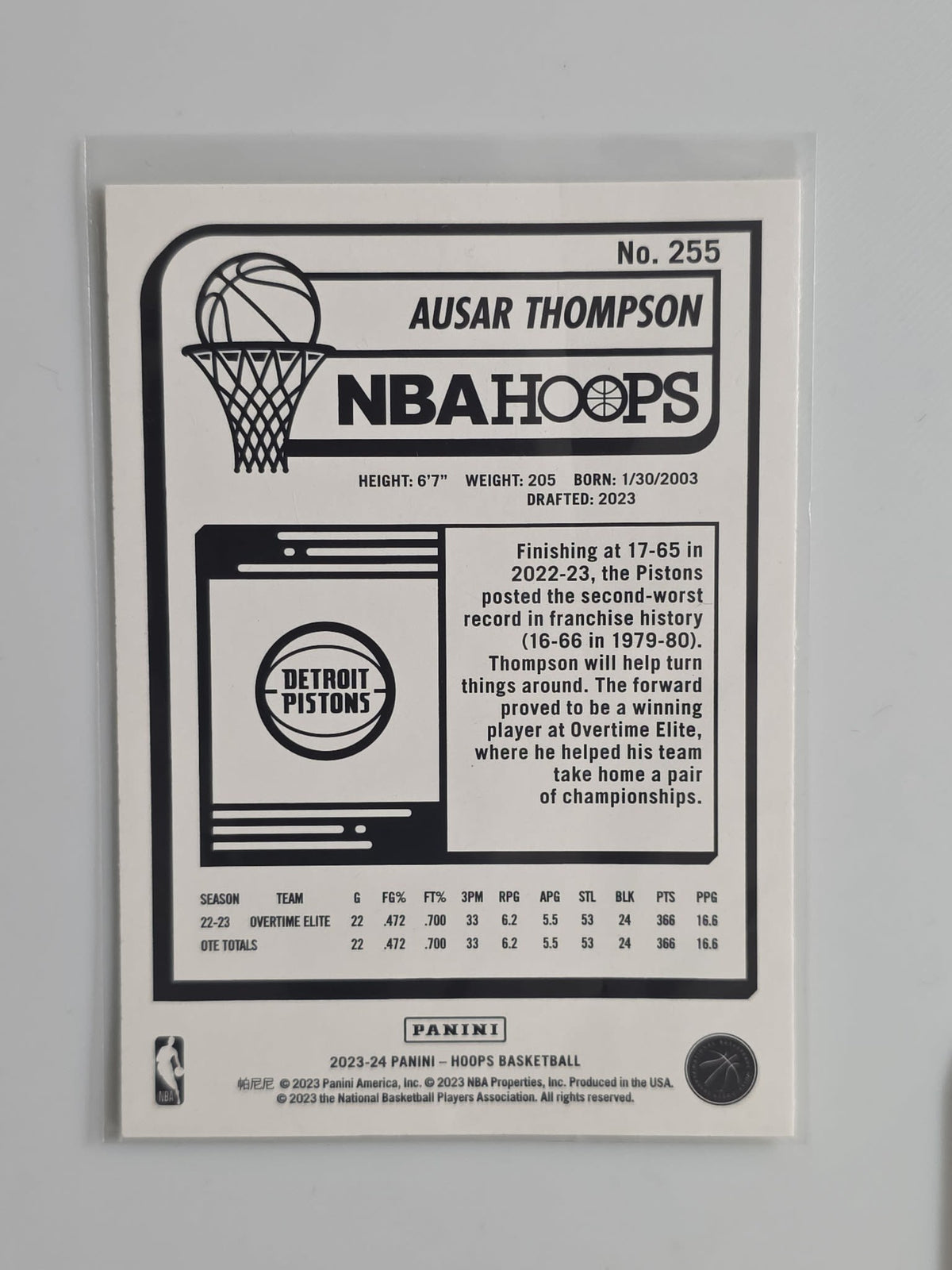 2023 Panini NBA Hoops Ausar Thompson Yellow #255 - view 2