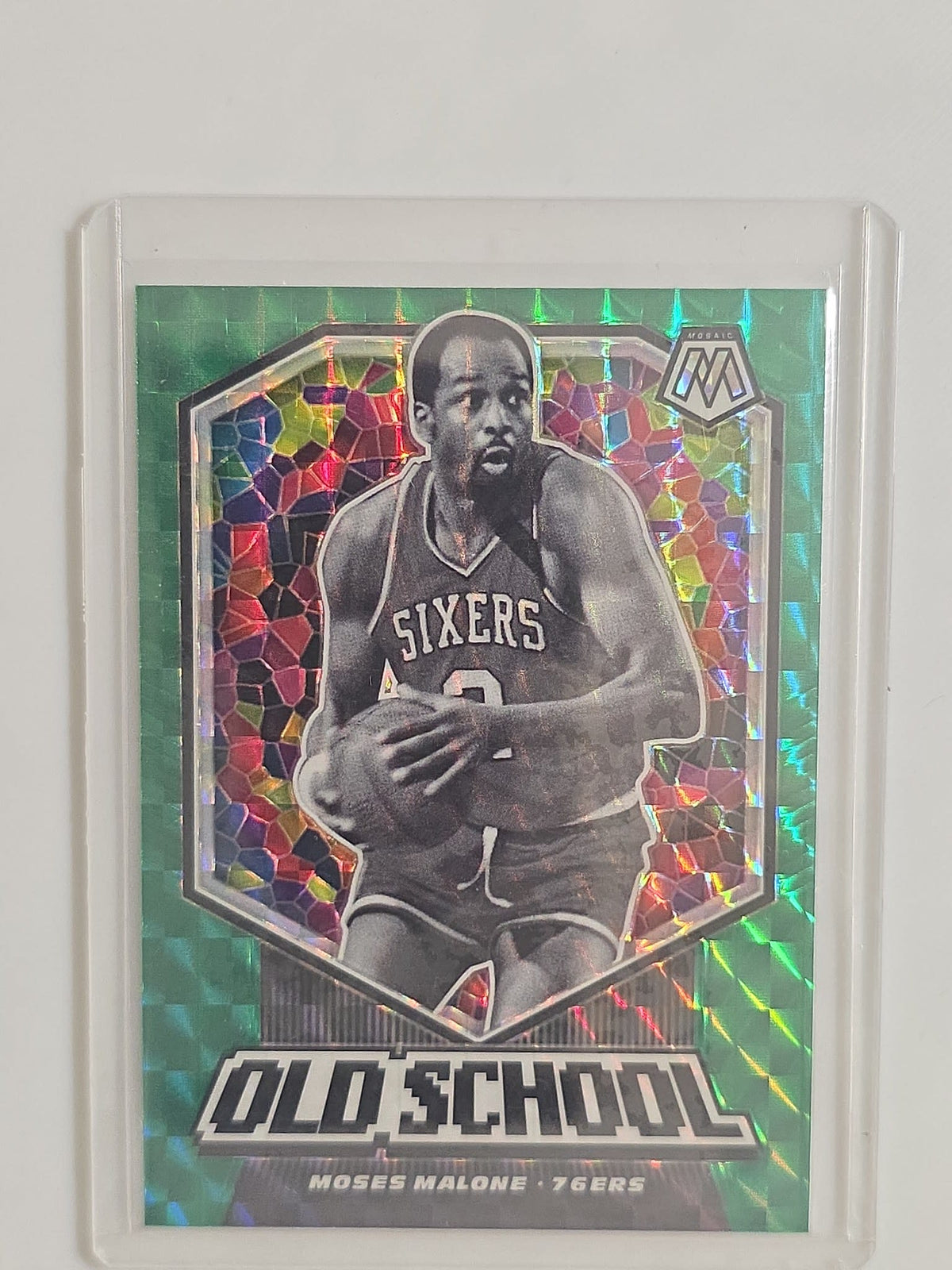 2019-20 Panini Mosaic Old School Moses Malone Mosaic Green #7