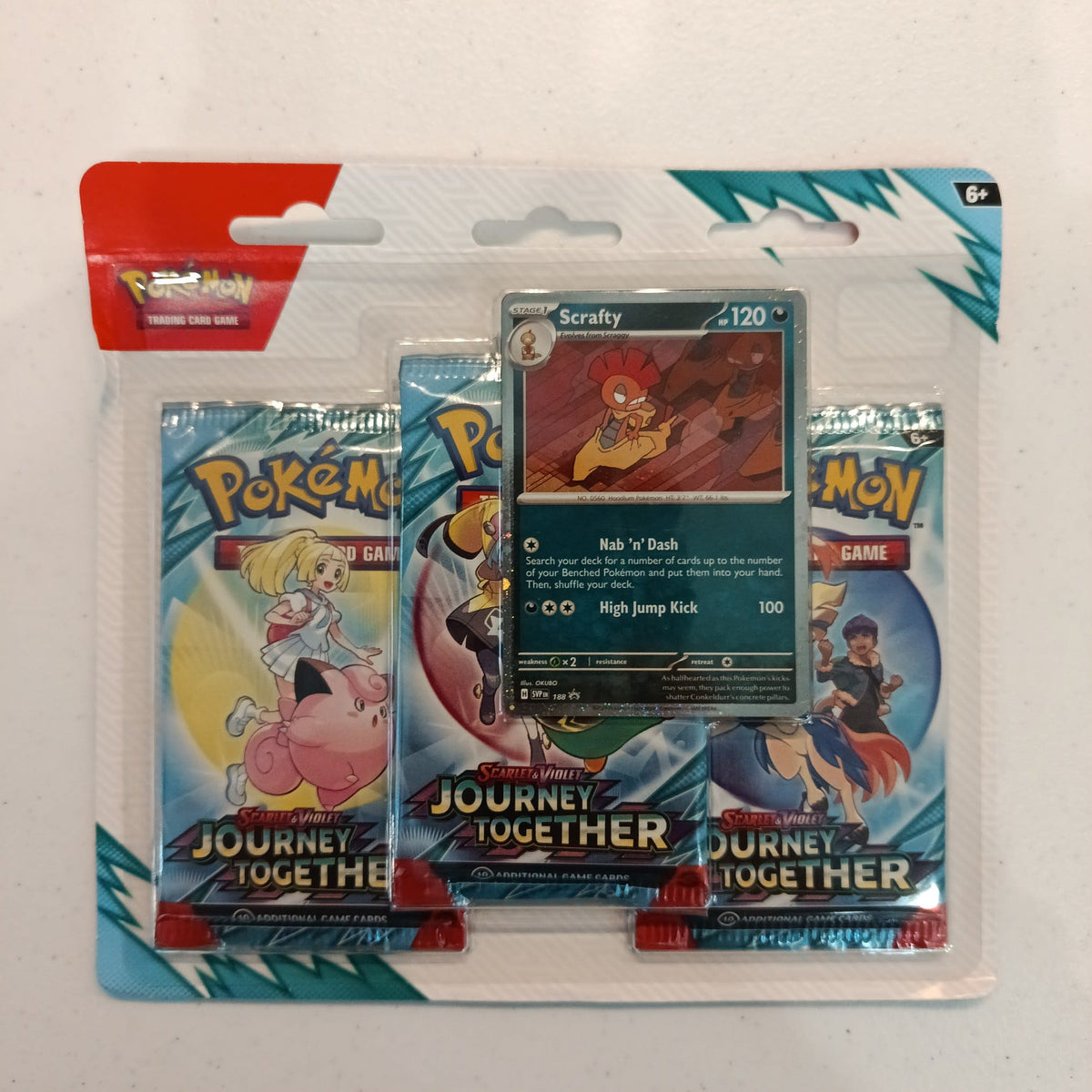 2025 Pokemon Scarlet & Violet Journey Together 3-Pack Blister (Scrafty Promo)
