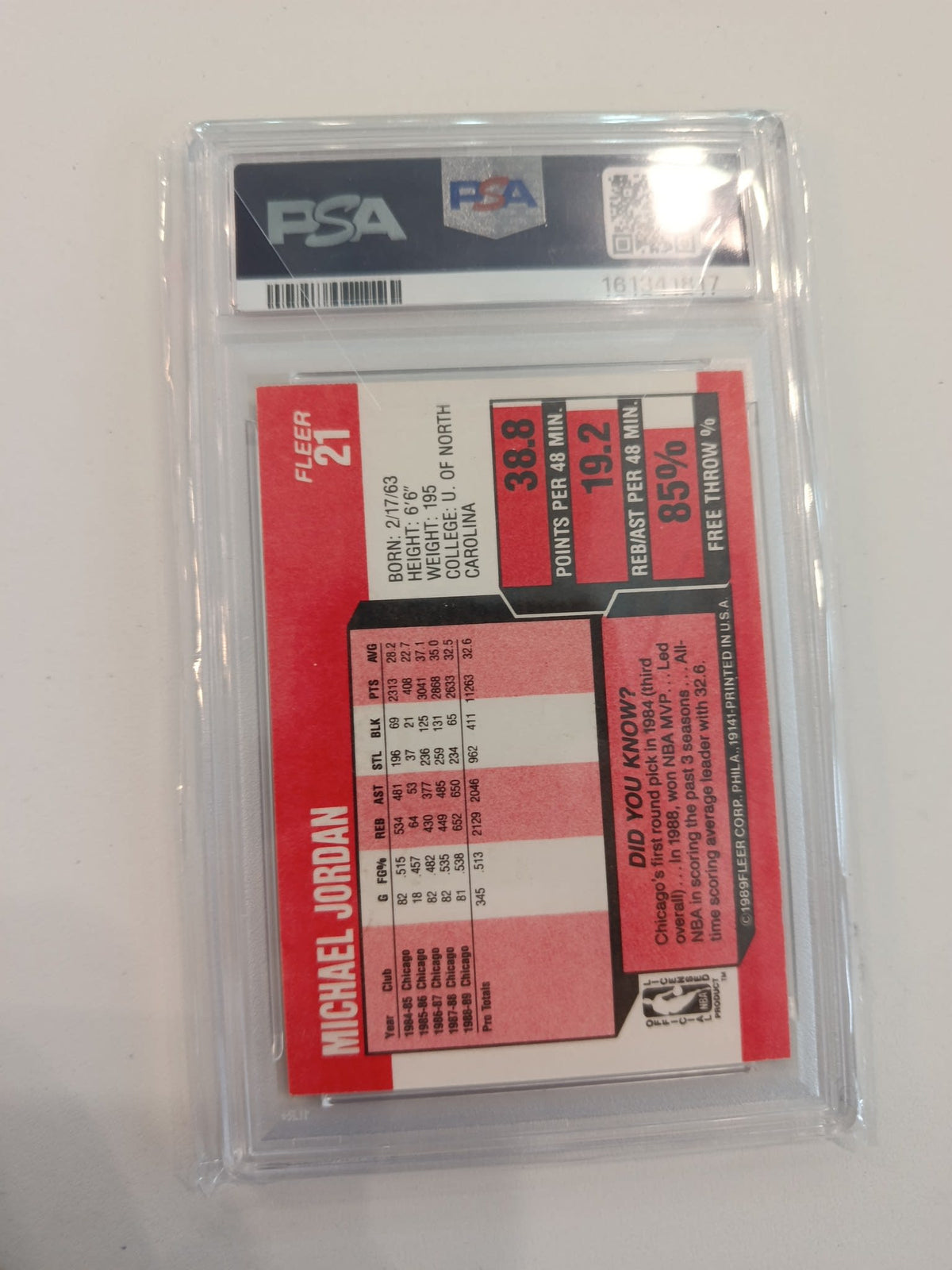 1989 Fleer 1989 Fleer Michael Jordan #21 PSA NM-MT 8 - view 2