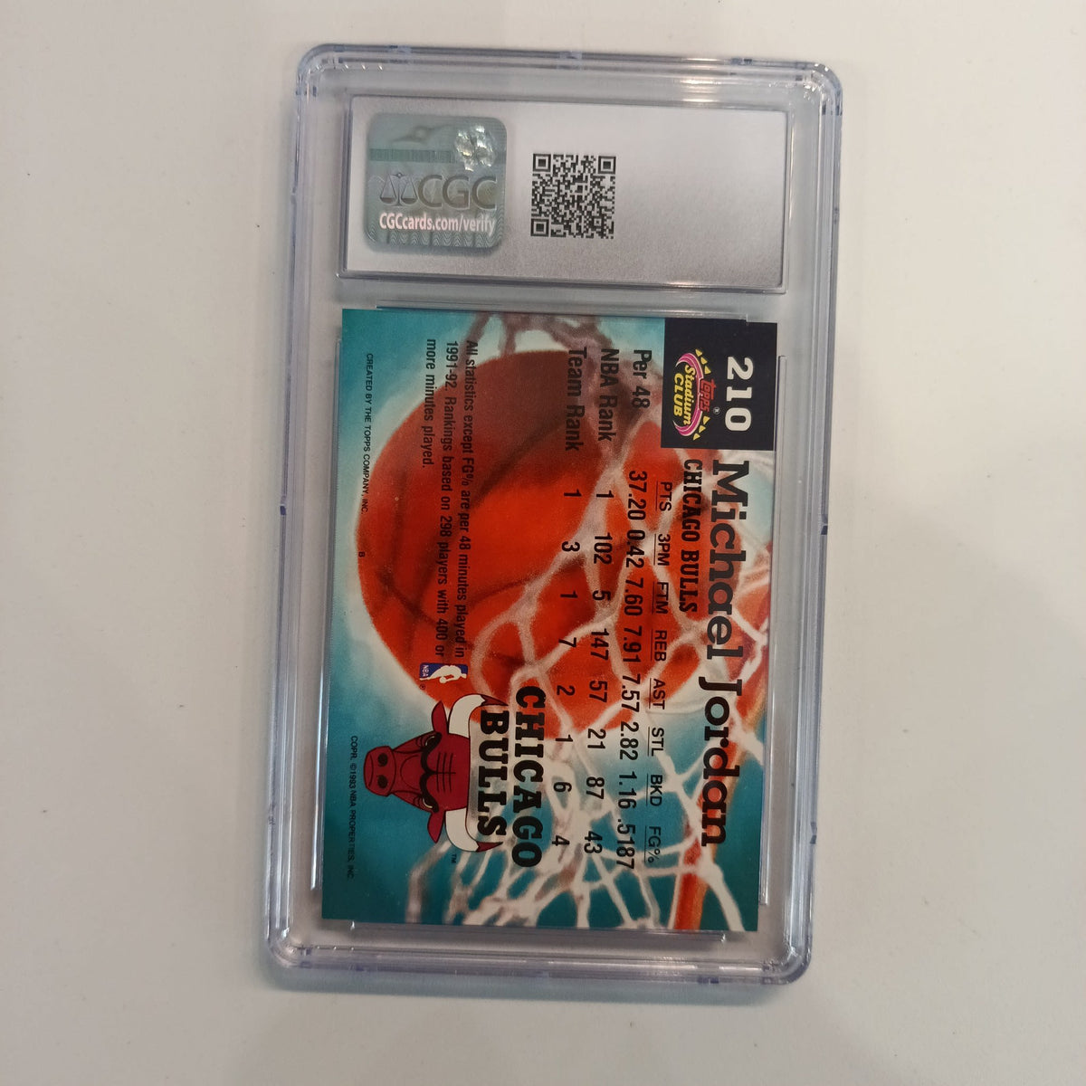 1992-93 Topps Stadium Club Members Choice Michael Jordan #210 CGC 7 - view 2