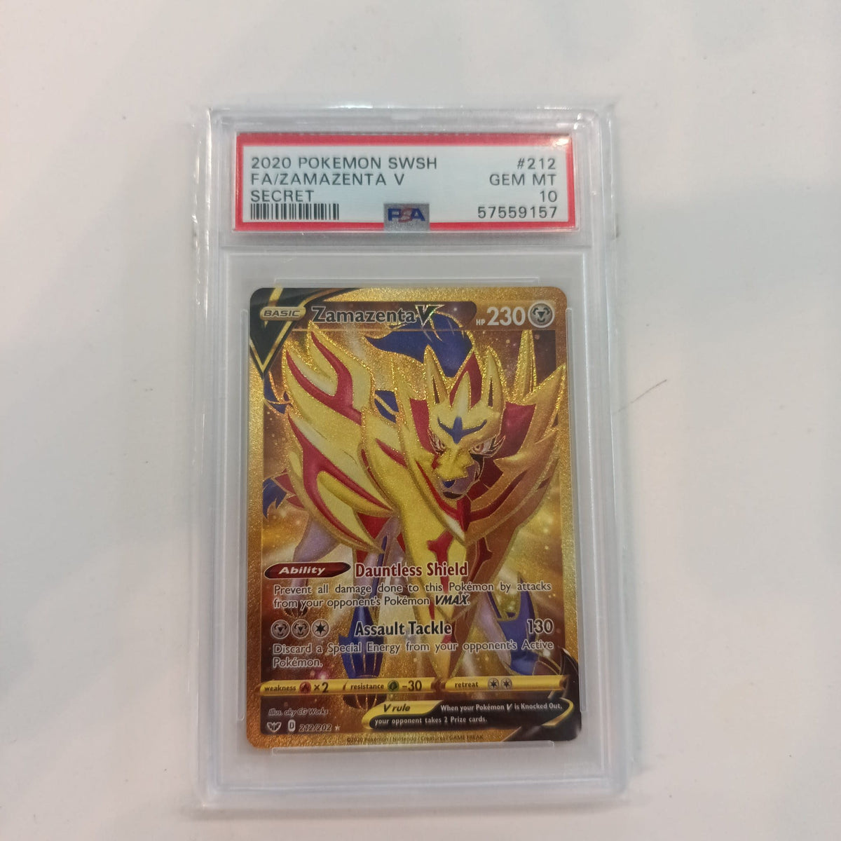 2020 Pokemon Company Sword & Shield Secret Zamazenta V #212 PSA GEM MT 10