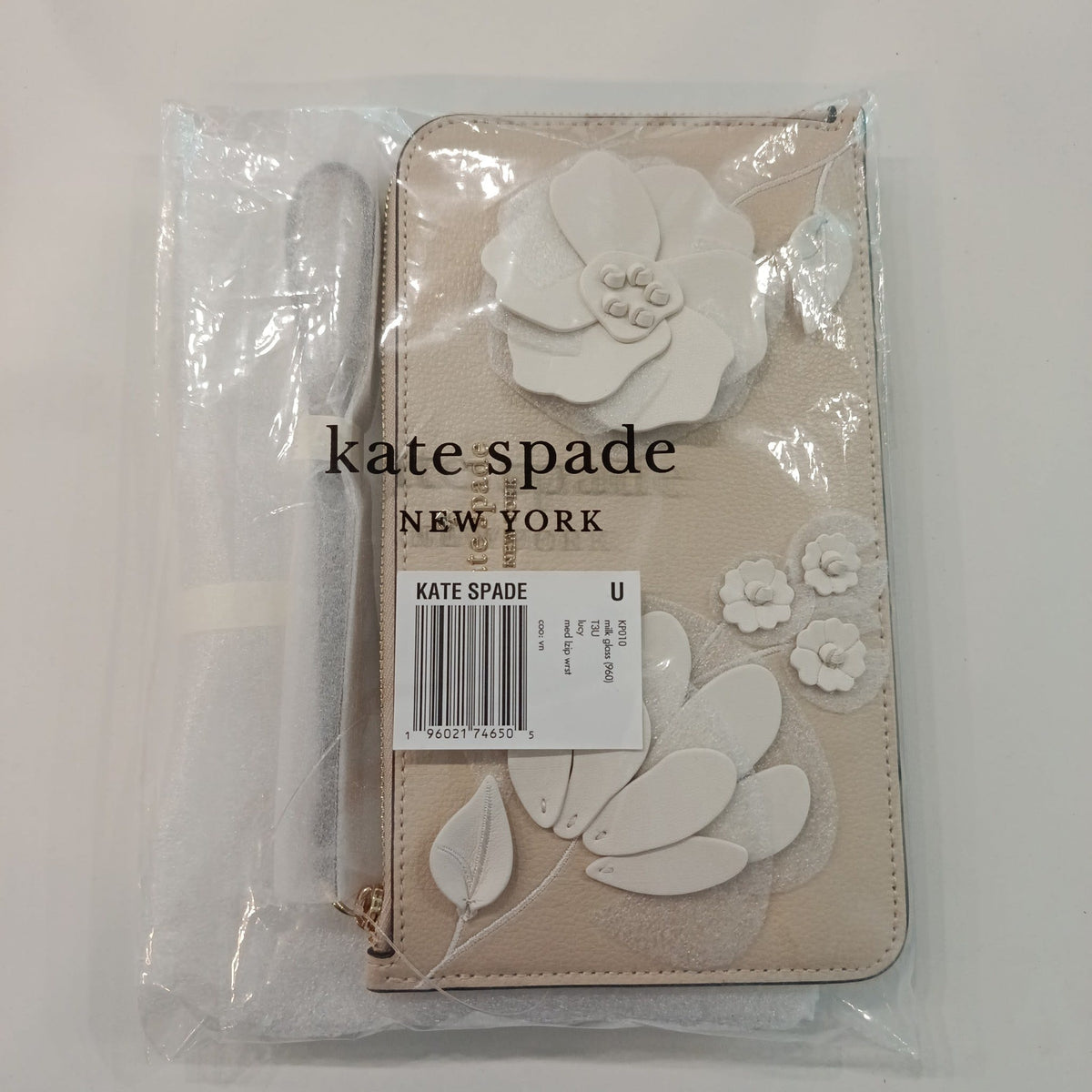 Kate Spade New York Floral Appliqué Medium Top Zip Wristlet – Milk Glass (960)