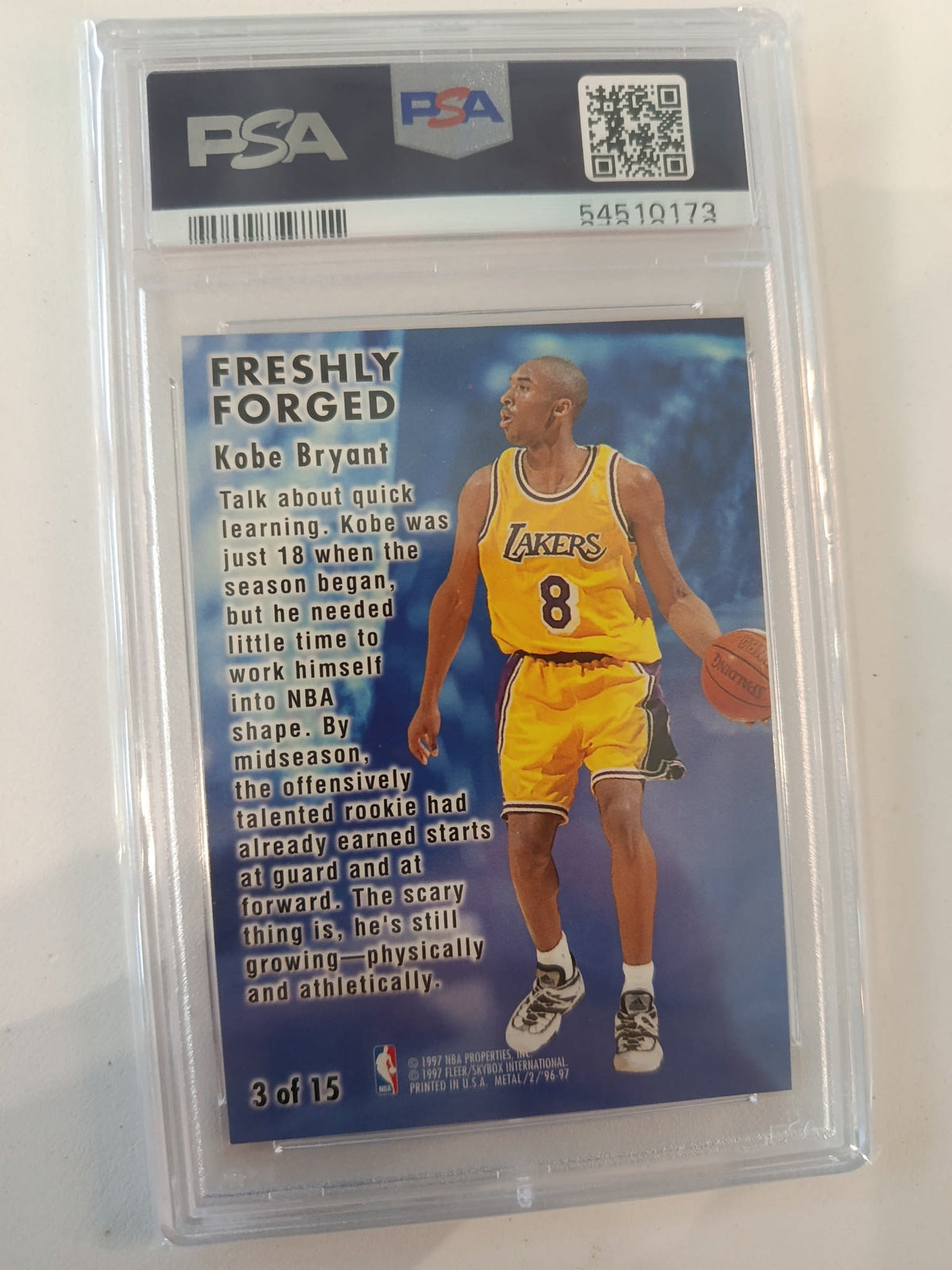 1996 Fleer Metal Freshly Forged Kobe Bryant #3 PSA 8 - view 2