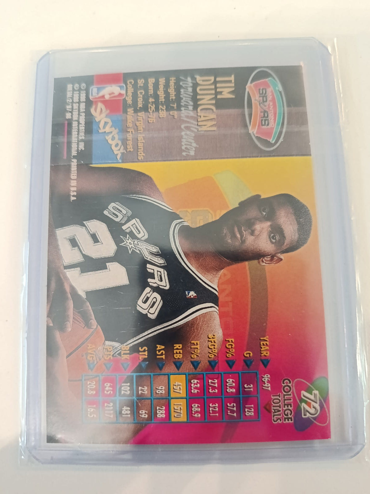 1997-98 Skybox Metal Universe Tim Duncan #72 - view 2