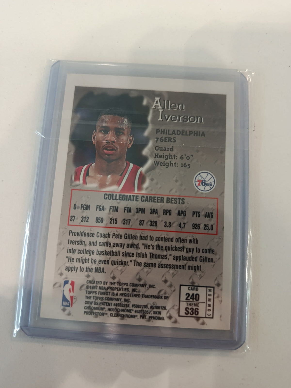 1996-97 Topps Finest Sterling Allen Iverson #240 - view 2
