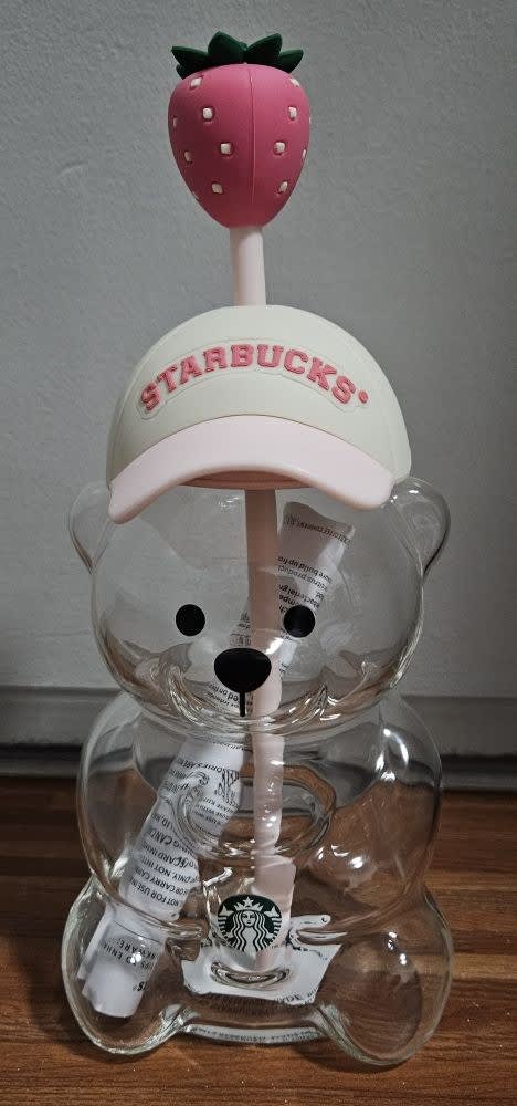 Starbucks Bear Glass Cup with Strawberry Straw
