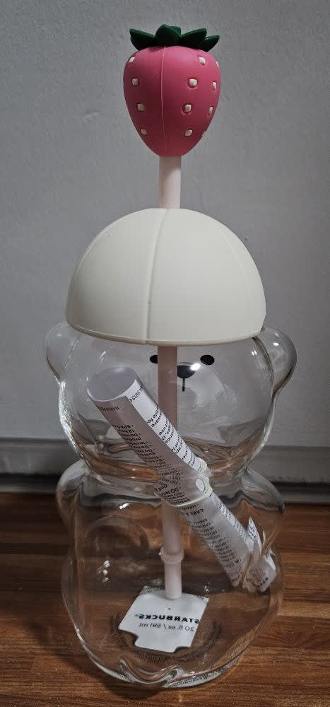 Starbucks Bear Glass Cup with Strawberry Straw - view 2