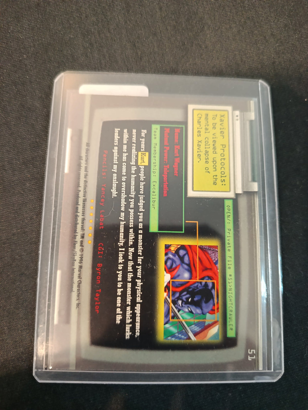 1996 Fleer X-Men Fleer Ultra Nightcrawler #51 - view 2