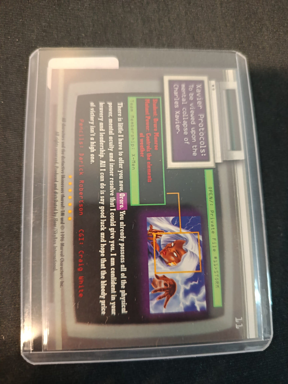 1996 Fleer/SkyBox Marvel Onslaught Ultra Xavier Protocols Storm #11 - view 2