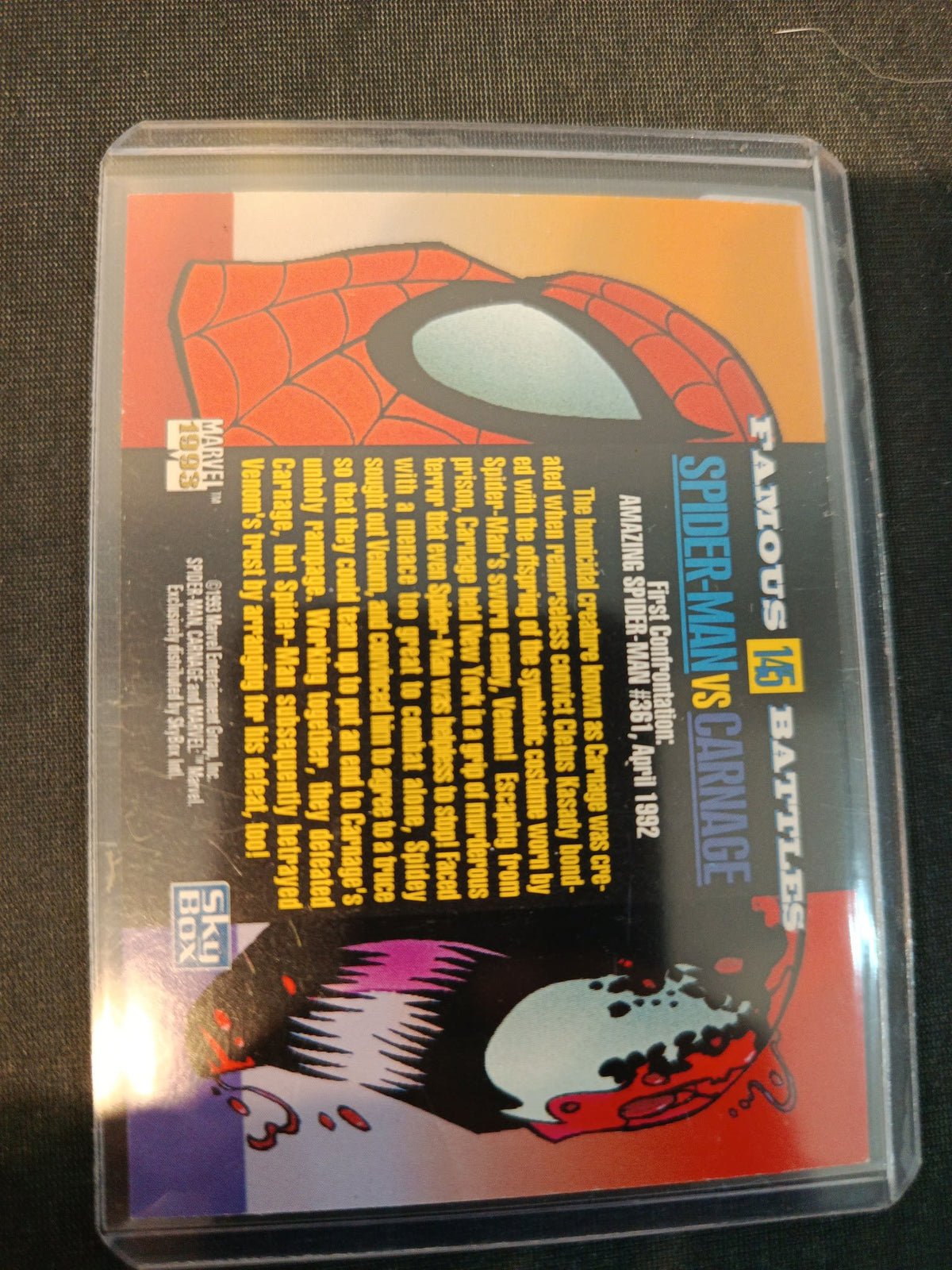 1993 SkyBox Marvel Universe Series IV Famous Battles Spider-Man vs Carnage #145 - view 2
