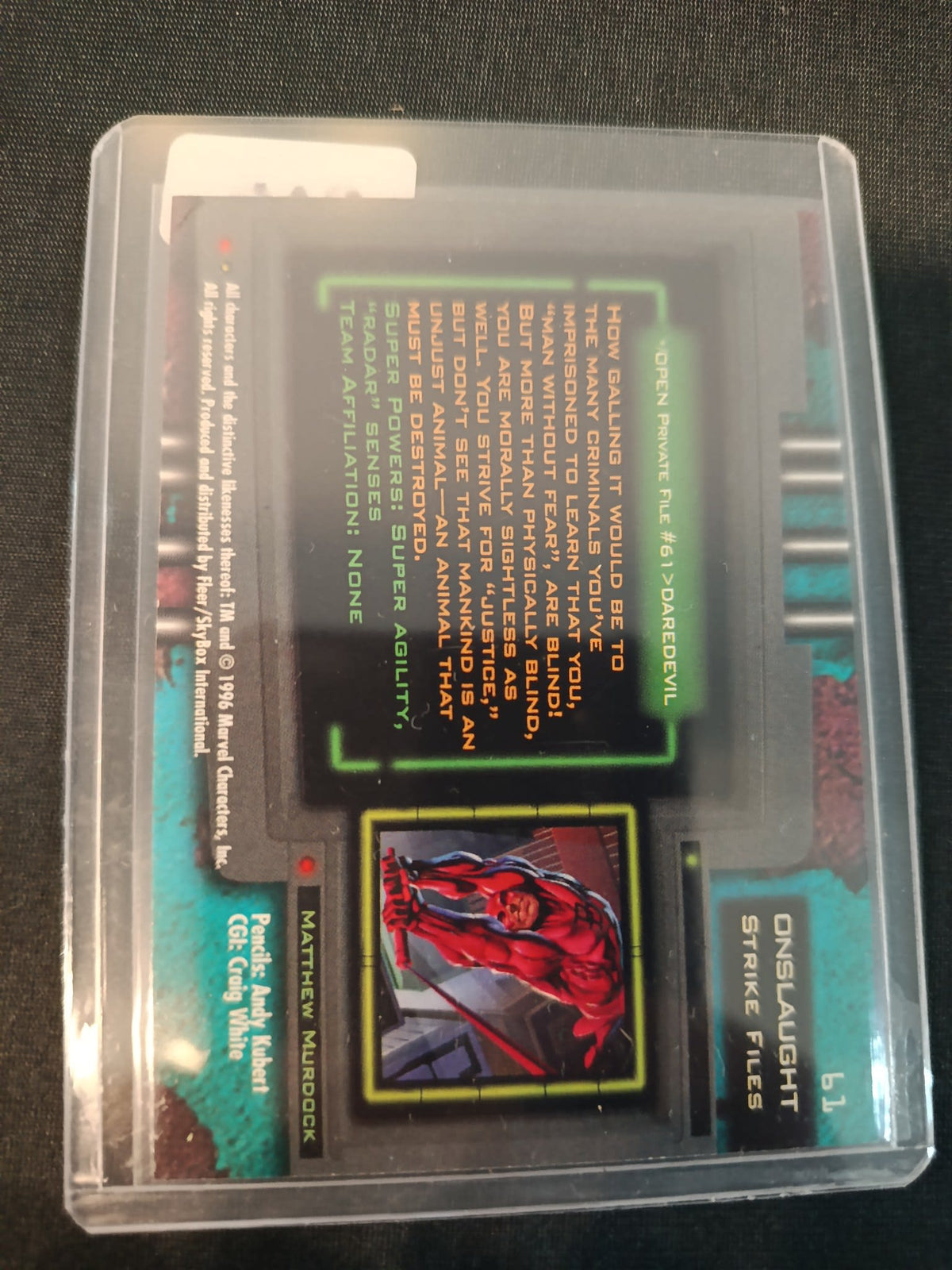 1996 Fleer/SkyBox Marvel Ultra Onslaught Onslaught Strike Files Daredevil #61 - view 2