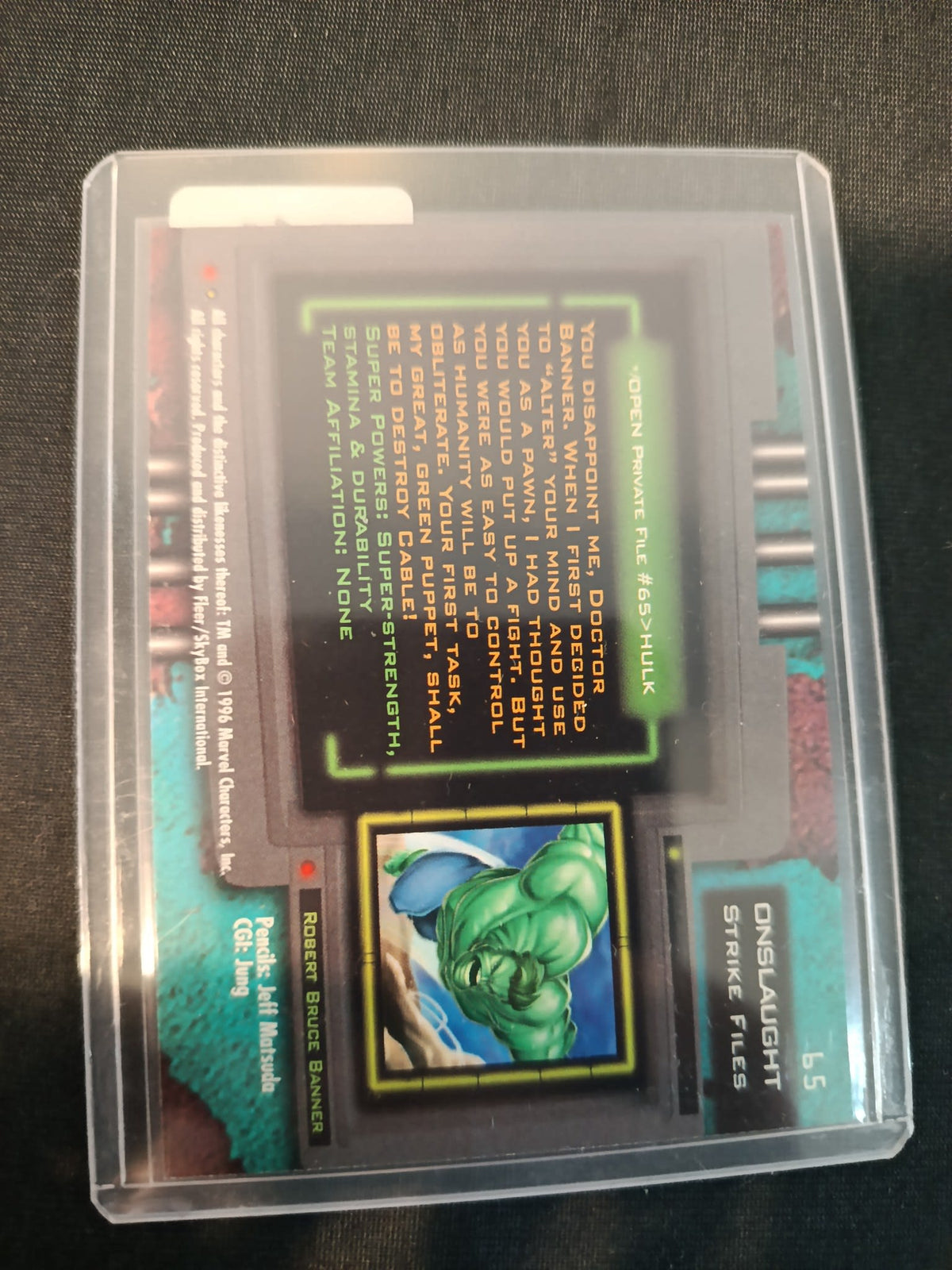 1996 Fleer/SkyBox Marvel Ultra Onslaught Onslaught Strike Files Hulk #65 - view 2