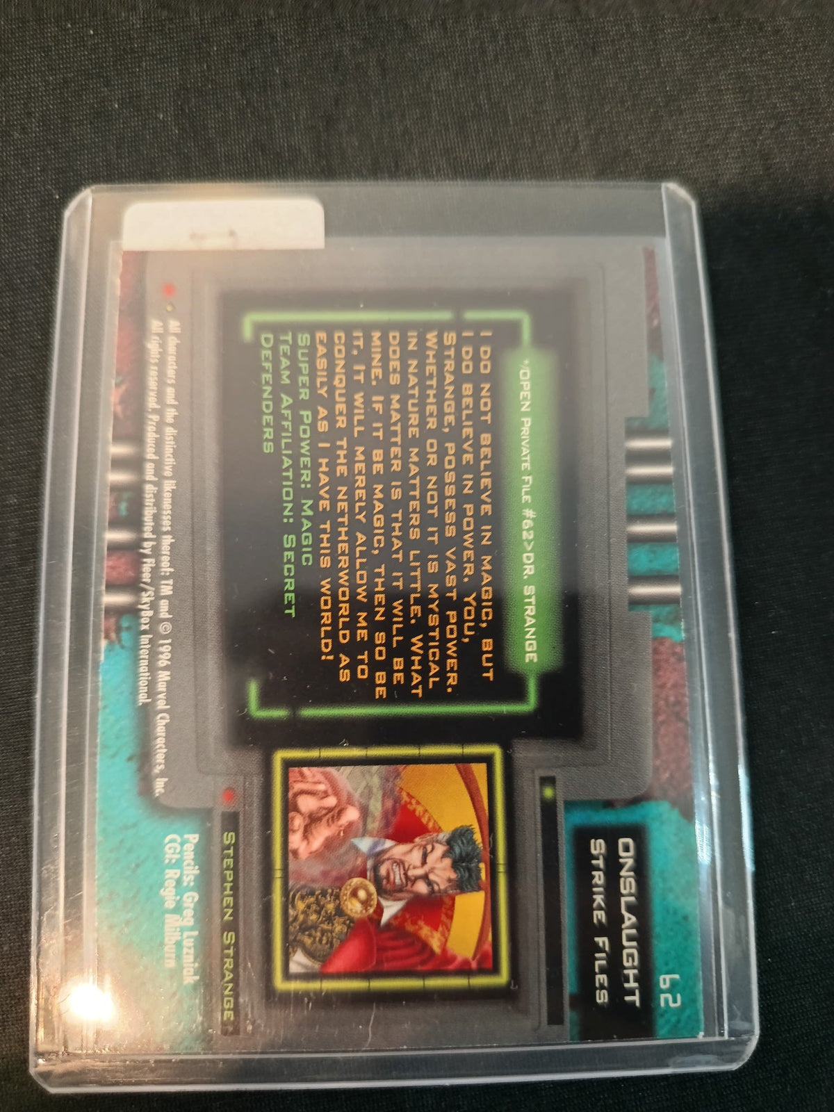 1996 Fleer/SkyBox Marvel Onslaught Ultra Onslaught Strike Files Doctor Strange #62 - view 2