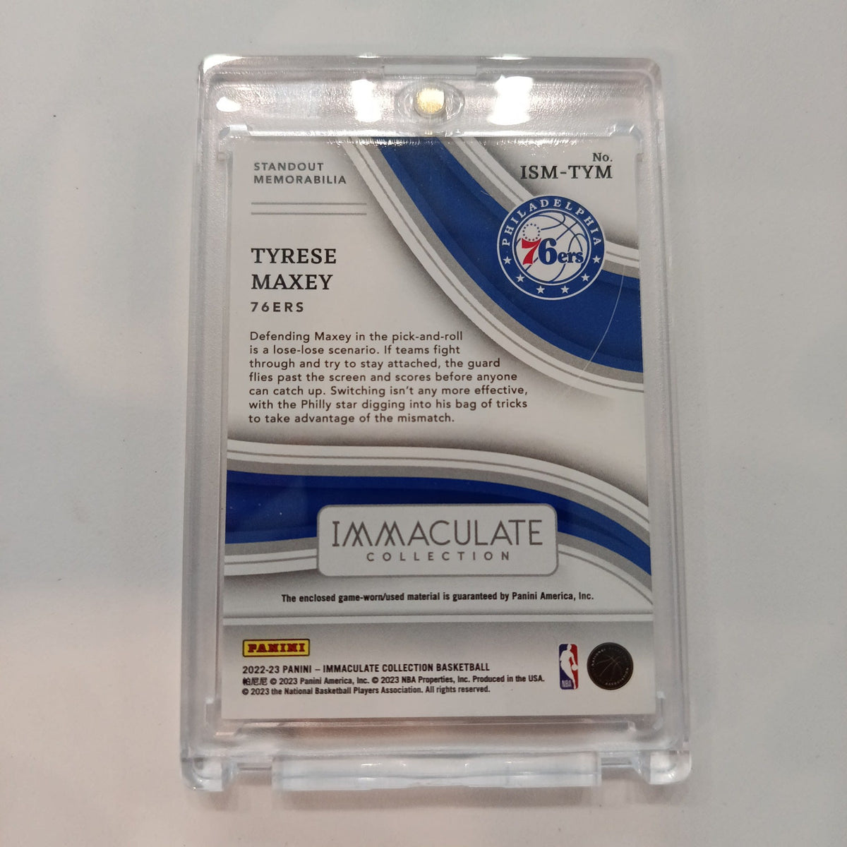 2022-23 Panini Immaculate Collection Standout Memorabilia Tyrese Maxey #ISM-TYM - view 2