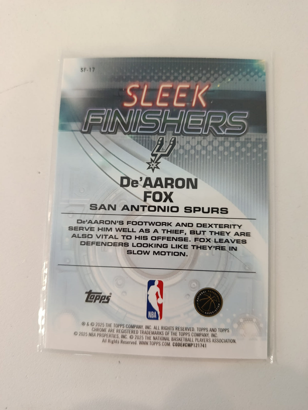 2025 Topps Sleek Finishers De'Aaron Fox #SF-17 - view 2