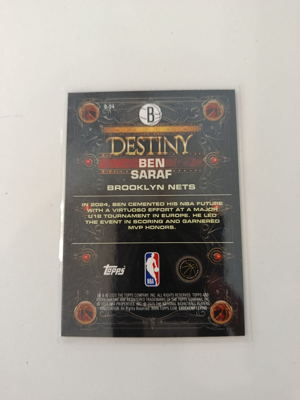 2024-25 Topps Destiny Ben Saraf #D-24 - view 2