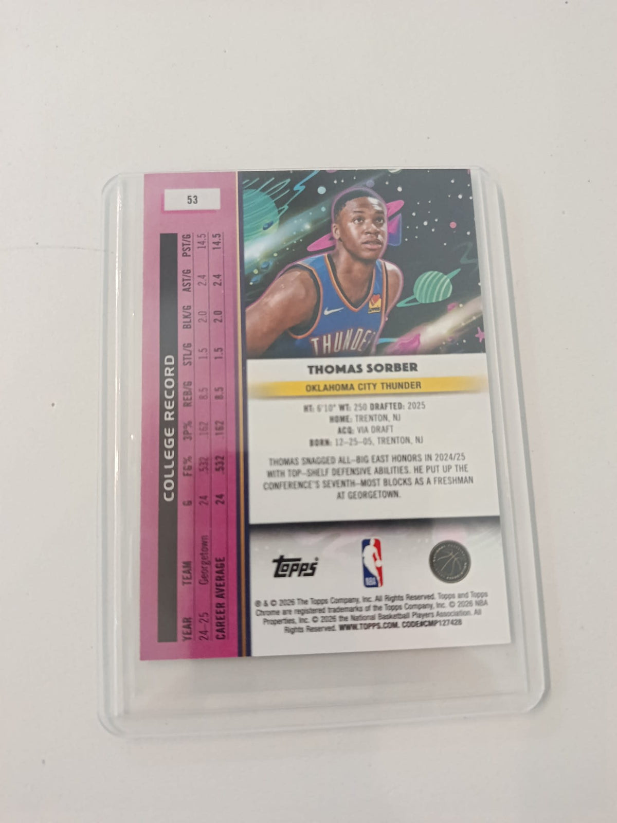 2025-26 Topps Thomas Sorber Pink #53 - view 2