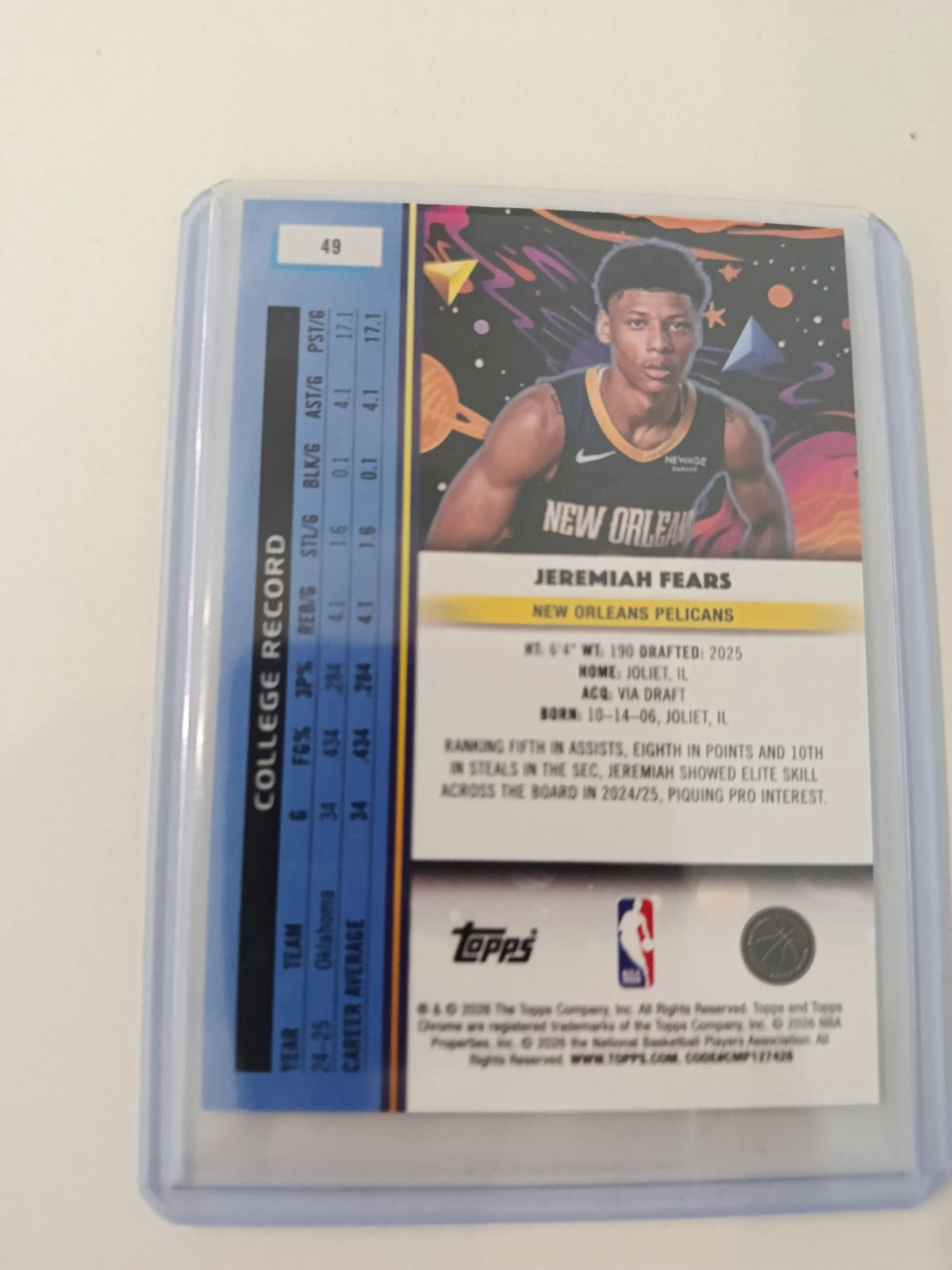 2025-26 Topps Jeremiah Fears #49 - view 2