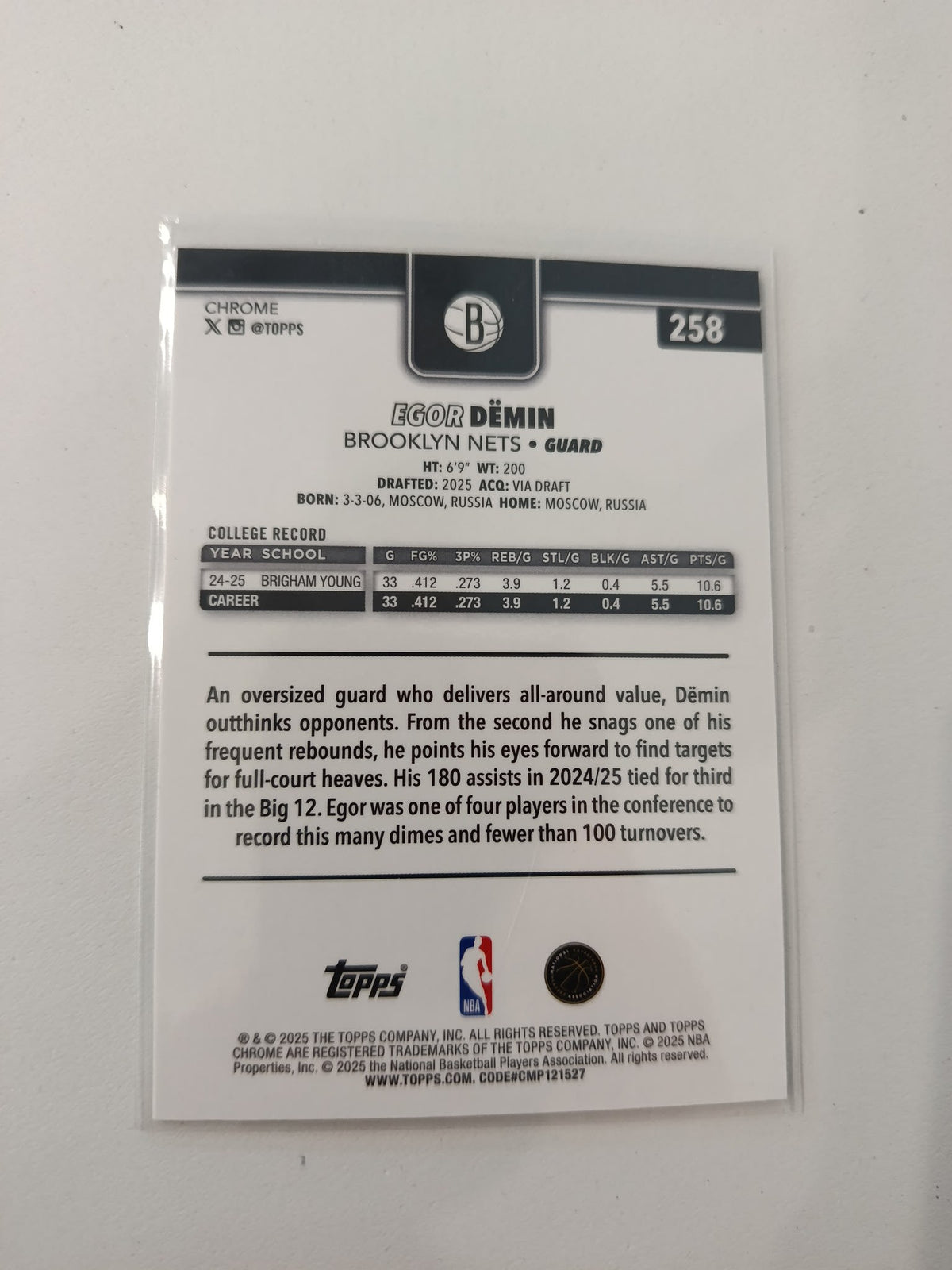2025 Topps Egor Demin X-Fractor #258 - view 2