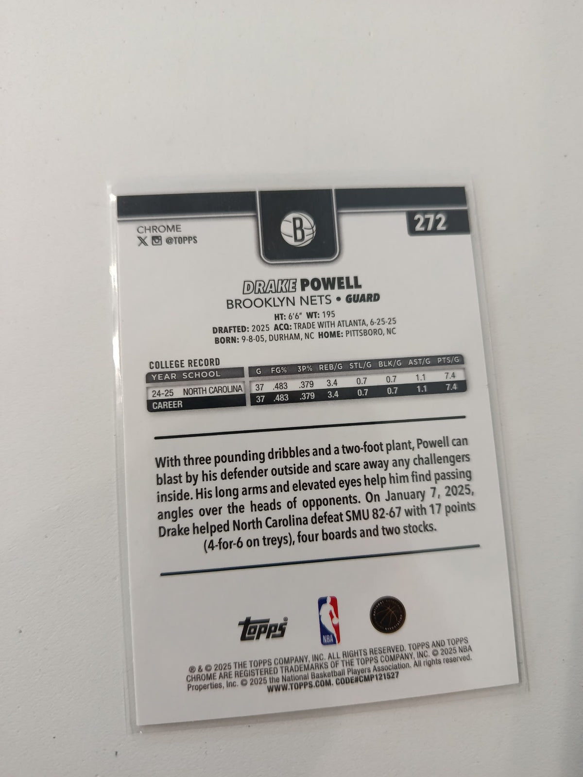 2025 Topps Drake Powell X-Fractor #272 - view 2