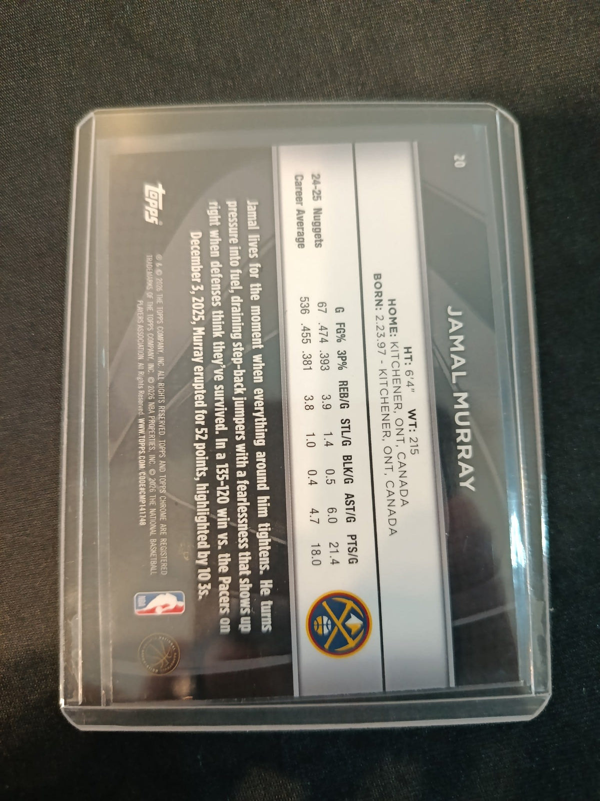 2025-26 Topps Chrome Black Jamal Murray #20 - view 2