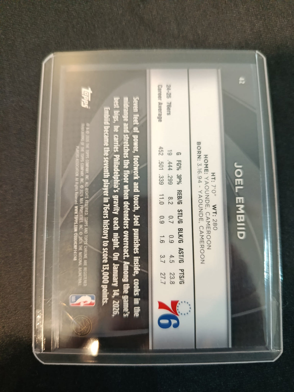 2025-26 Topps Chrome Black Joel Embiid #42 - view 2