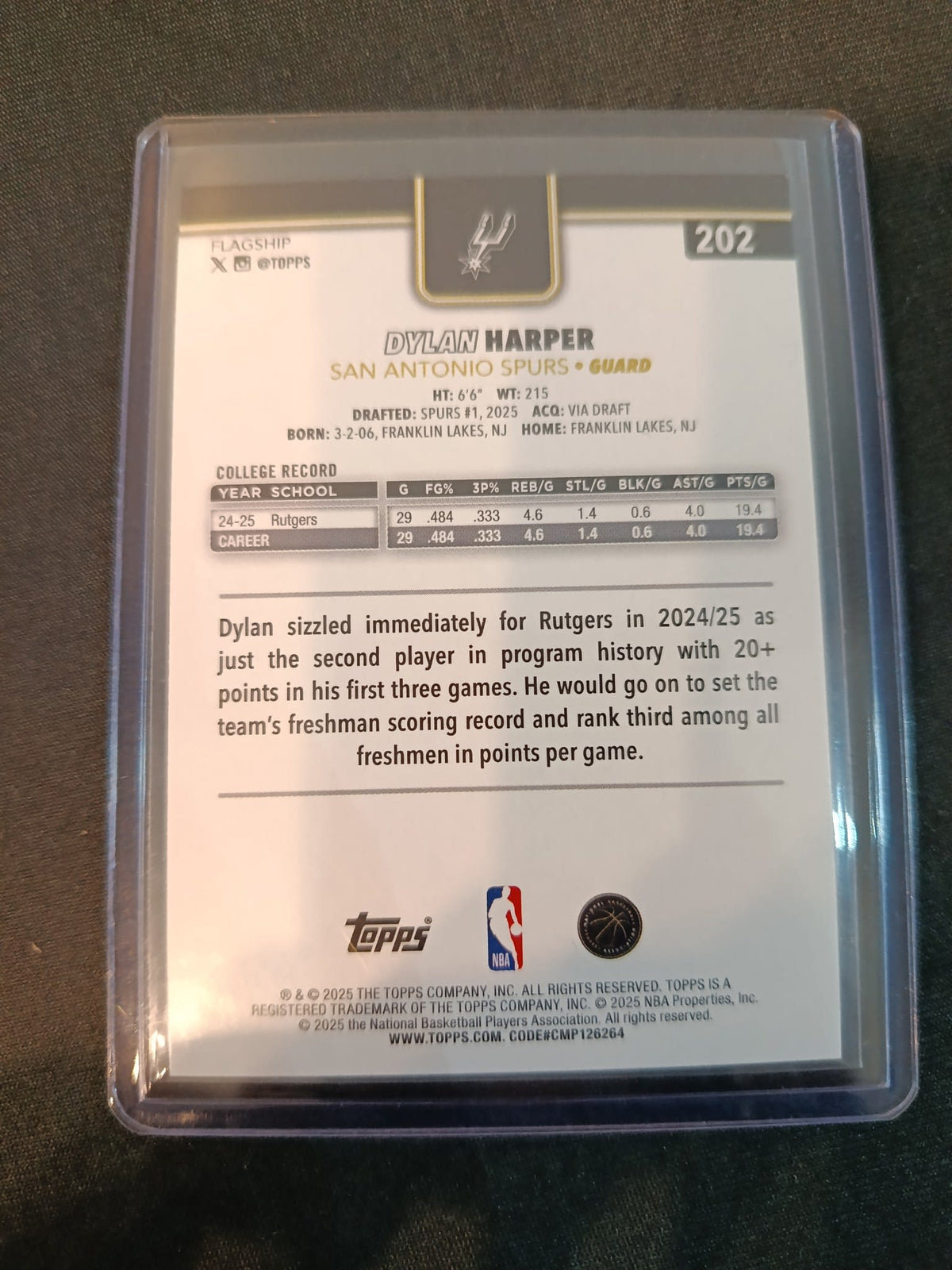 2025 Topps Flagship Dylan Harper #202 - view 2