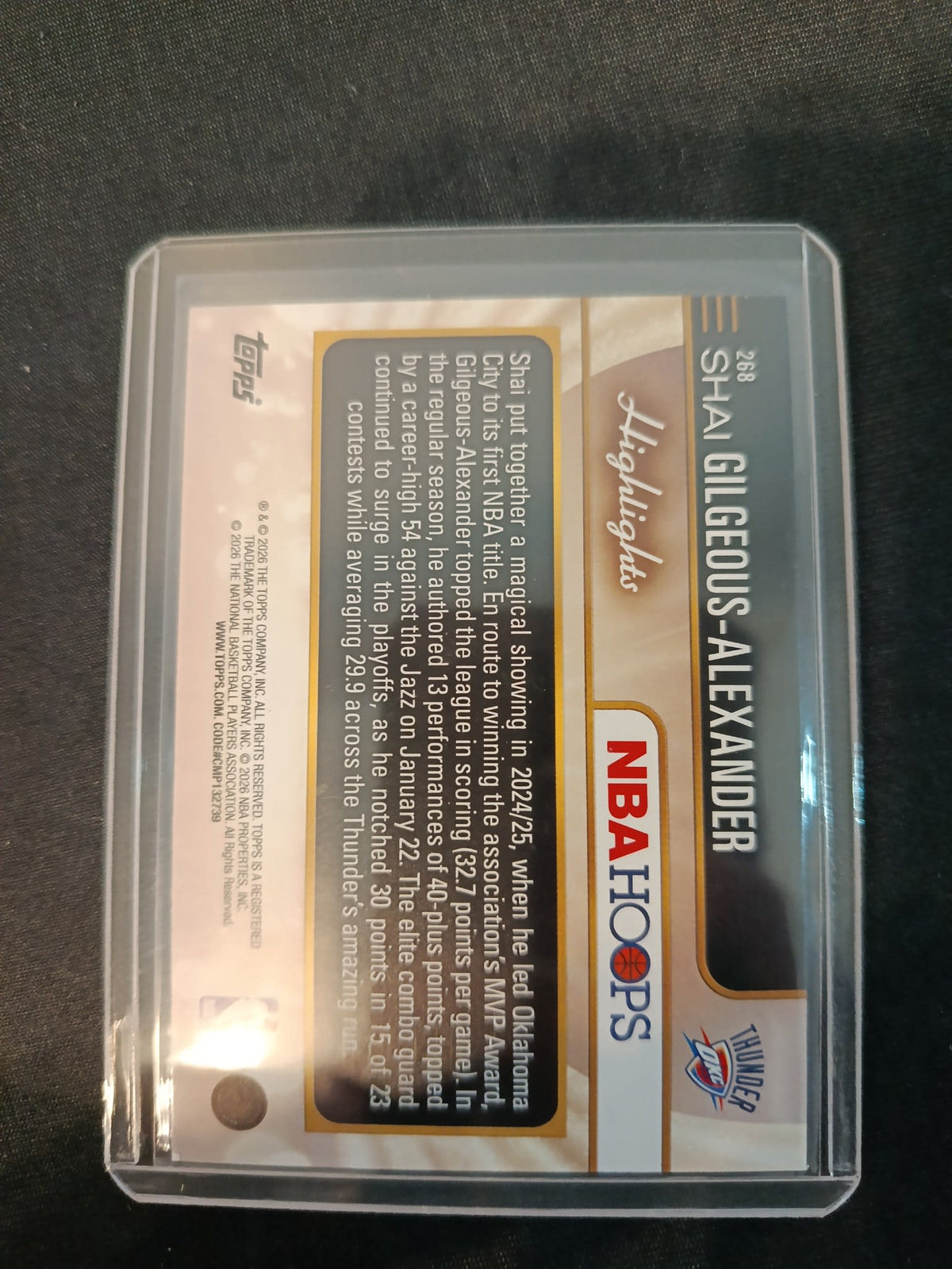 2024-25 Topps NBA Hoops Highlights Shai Gilgeous-Alexander Holo #268 - view 2