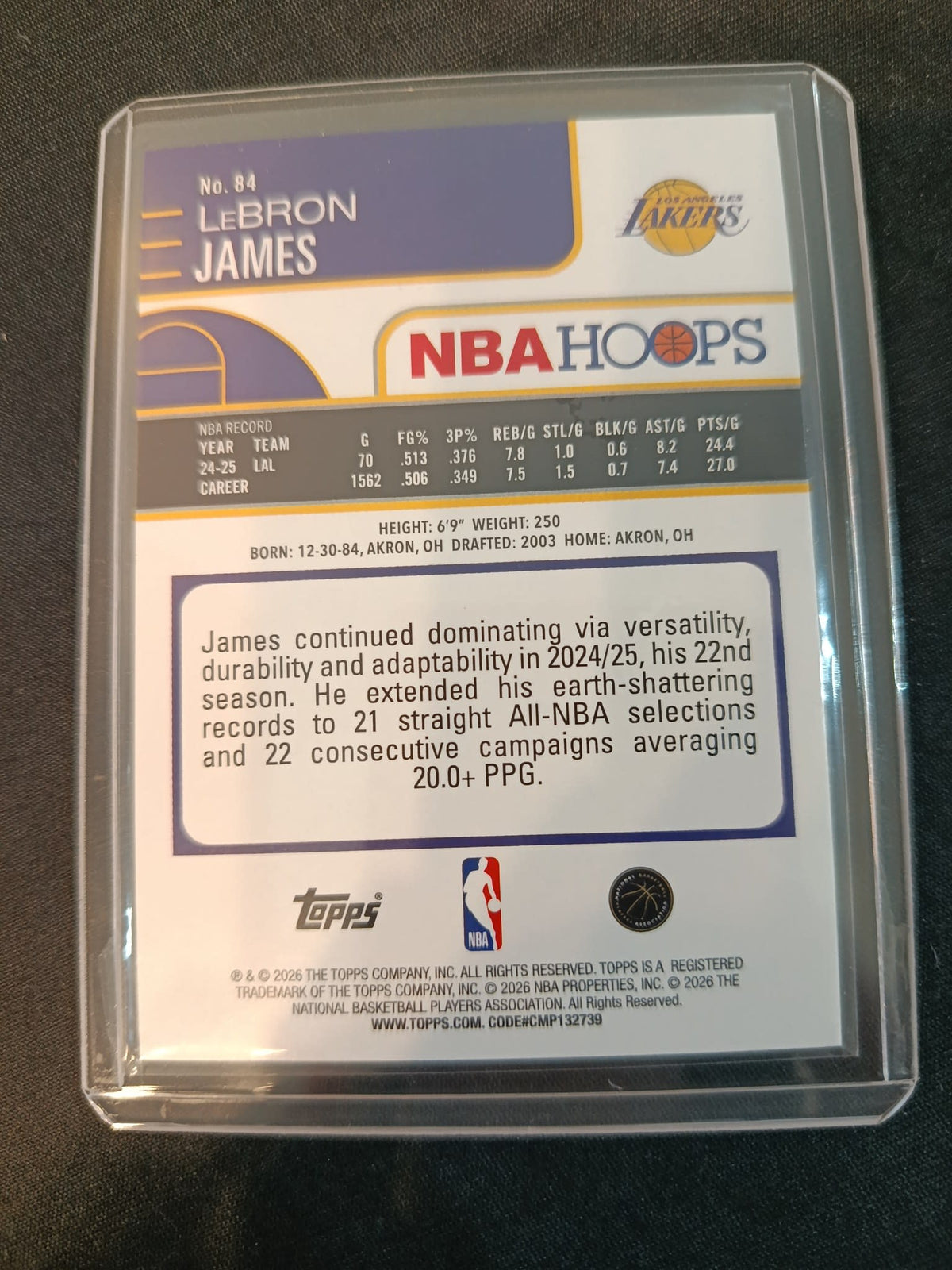 2025-26 Topps NBA Hoops LeBron James Gold #84 - view 2