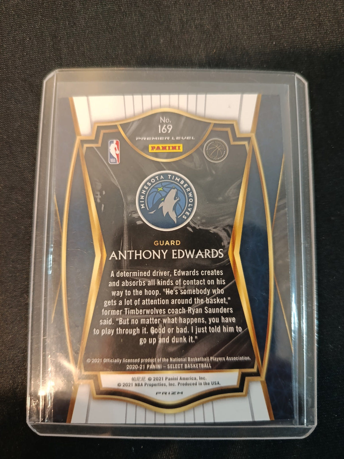 2020-21 Panini Select Premier Level Anthony Edwards Purple Prizm #169 - view 2