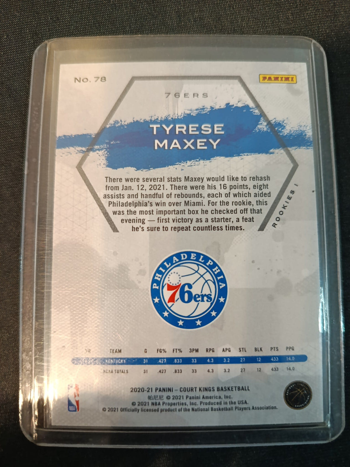 2020-21 Panini Court Kings Rookies I Tyrese Maxey #78 - view 2