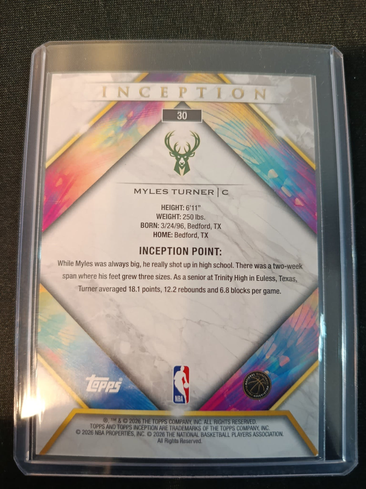 2025-26 Topps Inception Myles Turner #30 - view 2