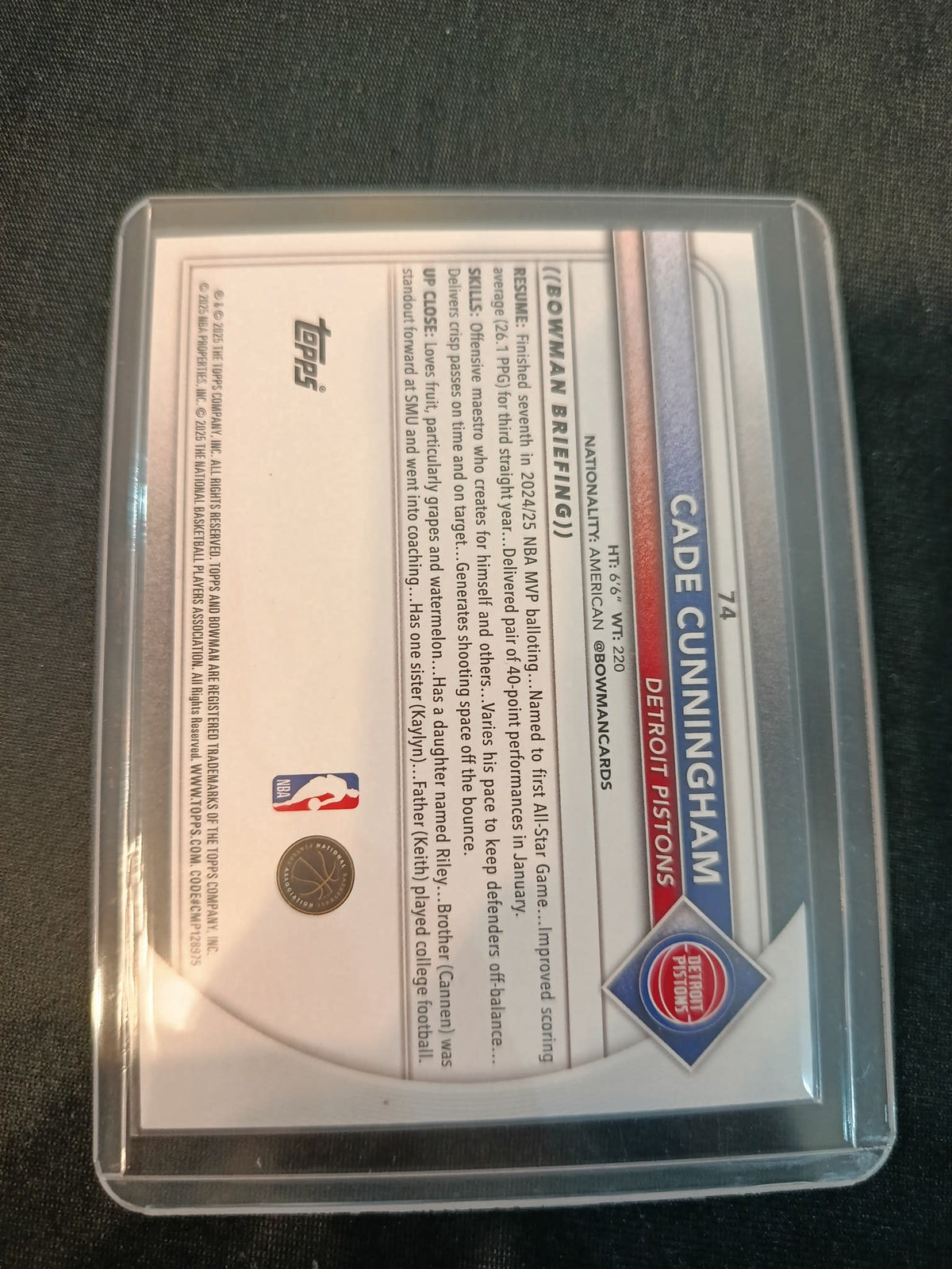 2024-25 Topps Bowman Bowman Briefing Cade Cunningham #74 - view 2