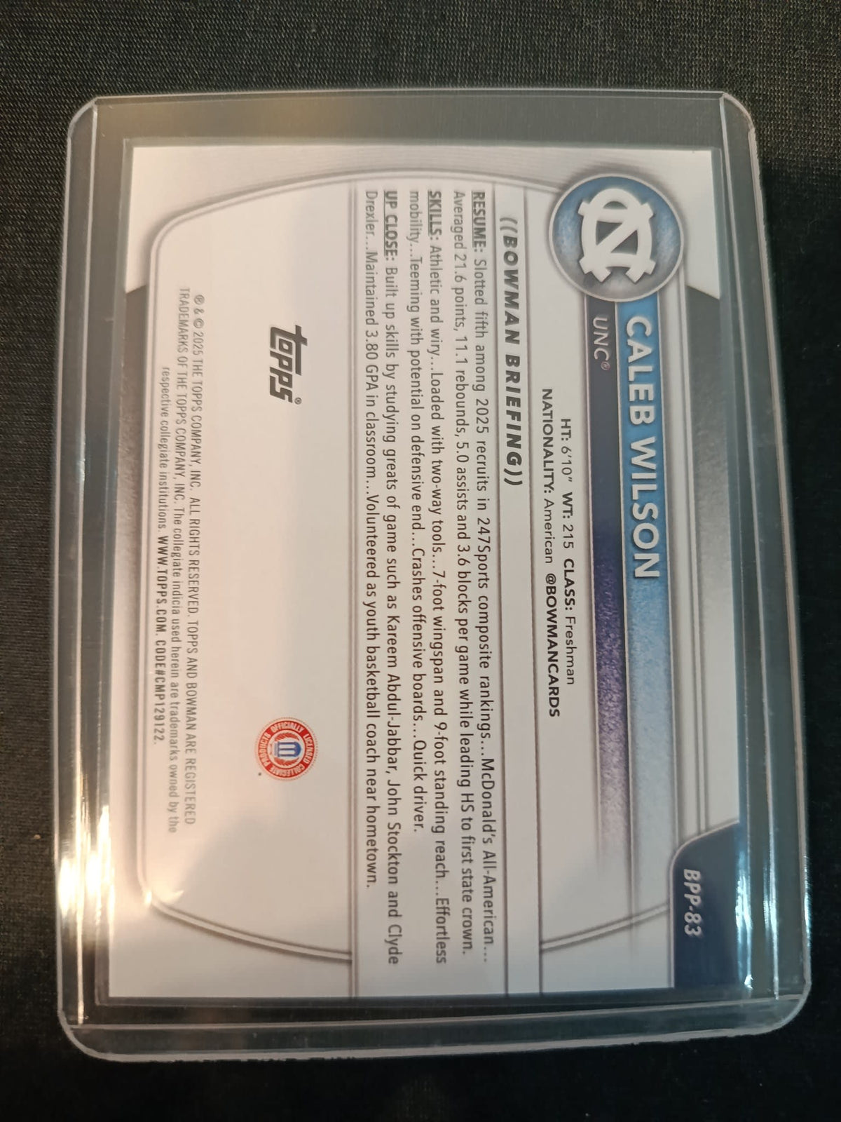 2025 Topps Bowman University Caleb Wilson #BPP-83 - view 2