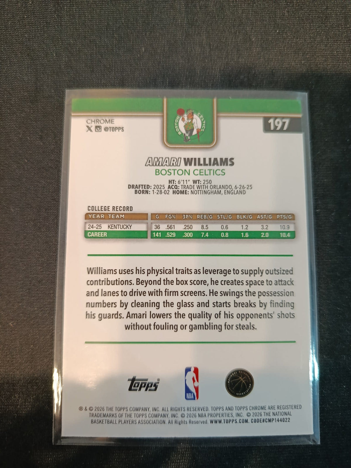 2025-26 Topps Amari Williams #197 - view 2