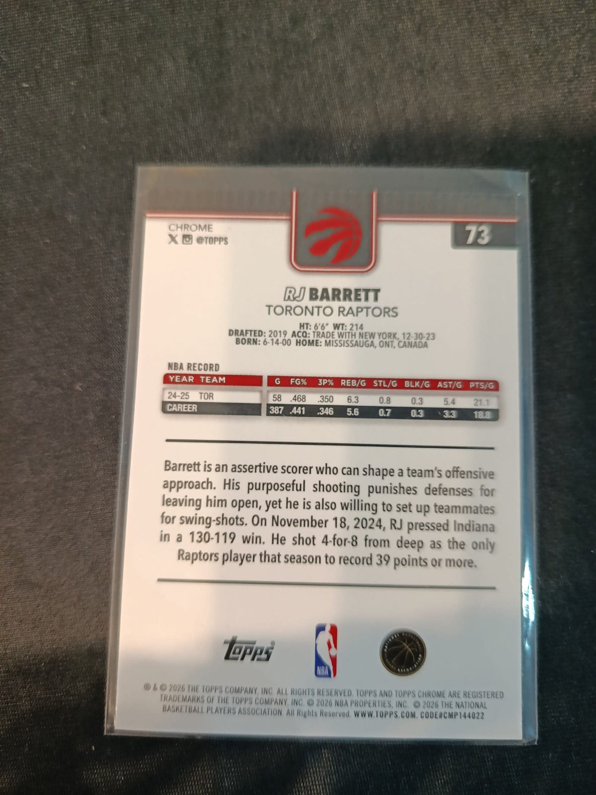 2025-26 Topps RJ Barrett Prism Refractor #73 - view 2