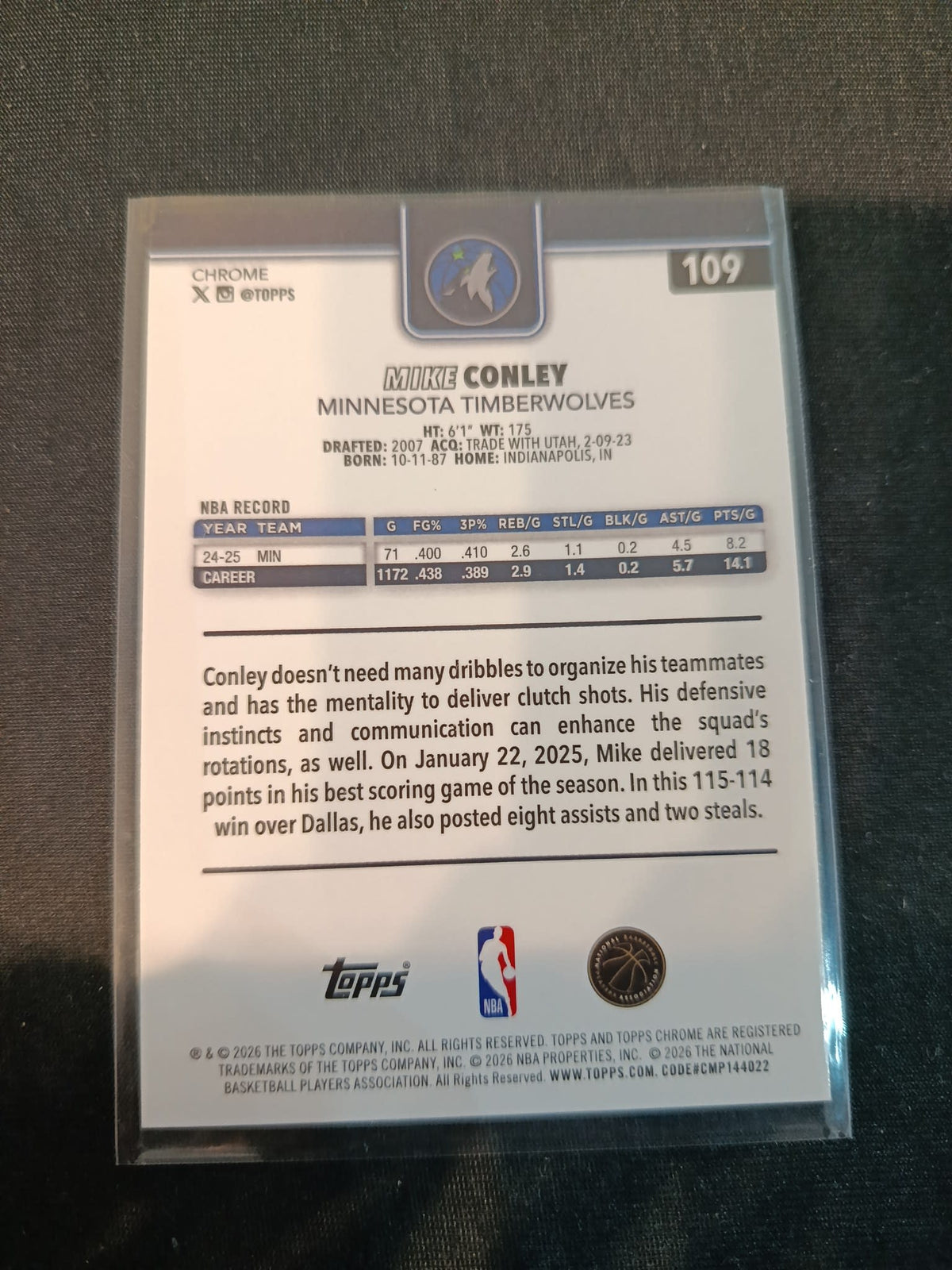 2024-25 Topps Mike Conley Sparkle #109 - view 2