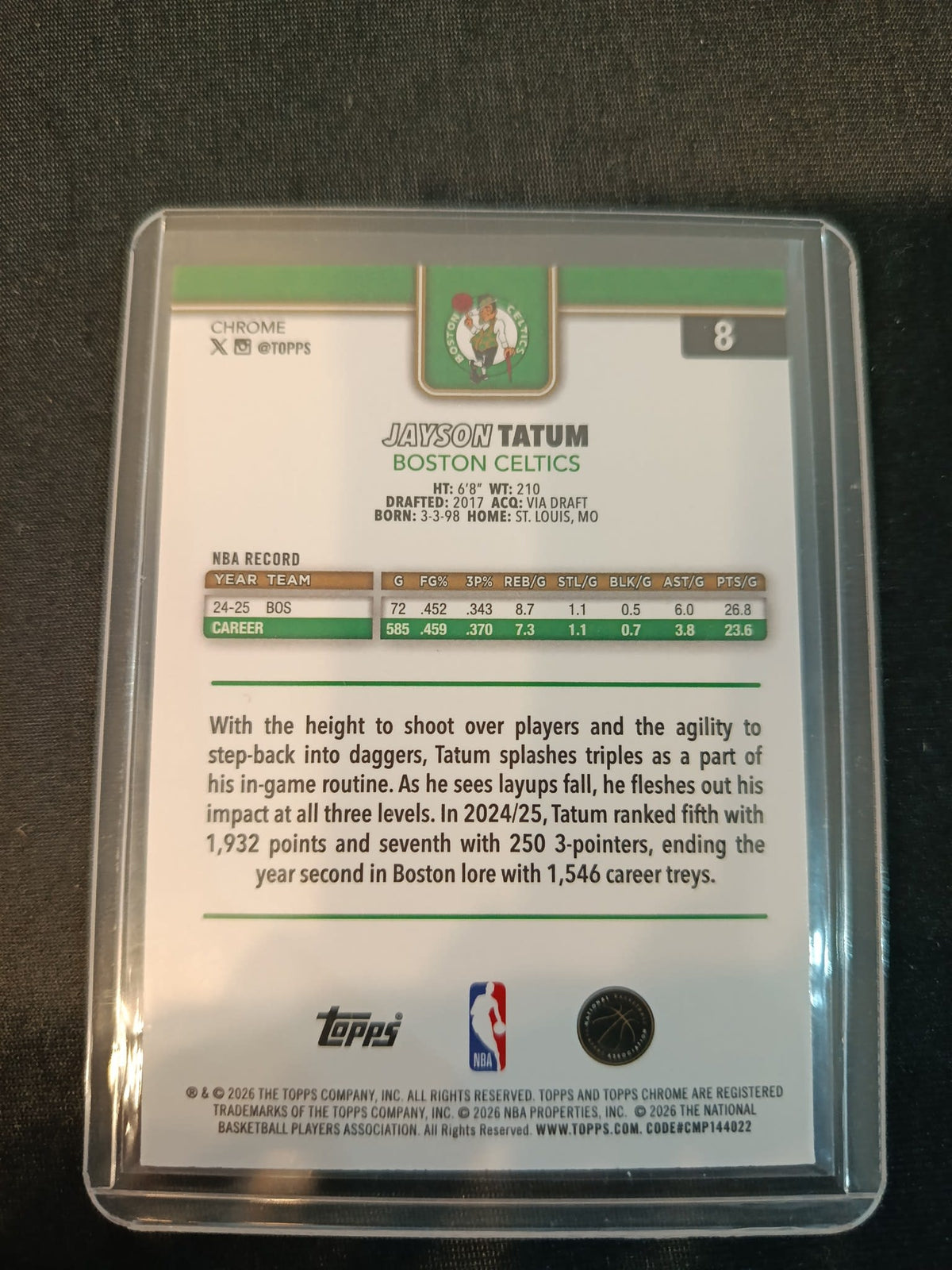 2025-26 Topps Jayson Tatum Speckle Refractor #8 - view 2